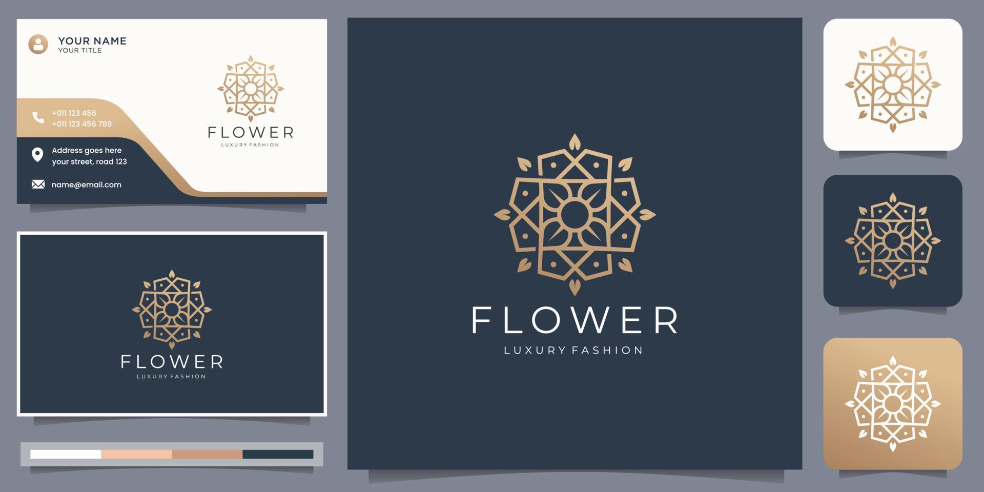 plantilla de logotipo de rosa de flor de belleza femenina. diseño de estilo lineal geométrico de lujo y tarjeta de visita. vector
