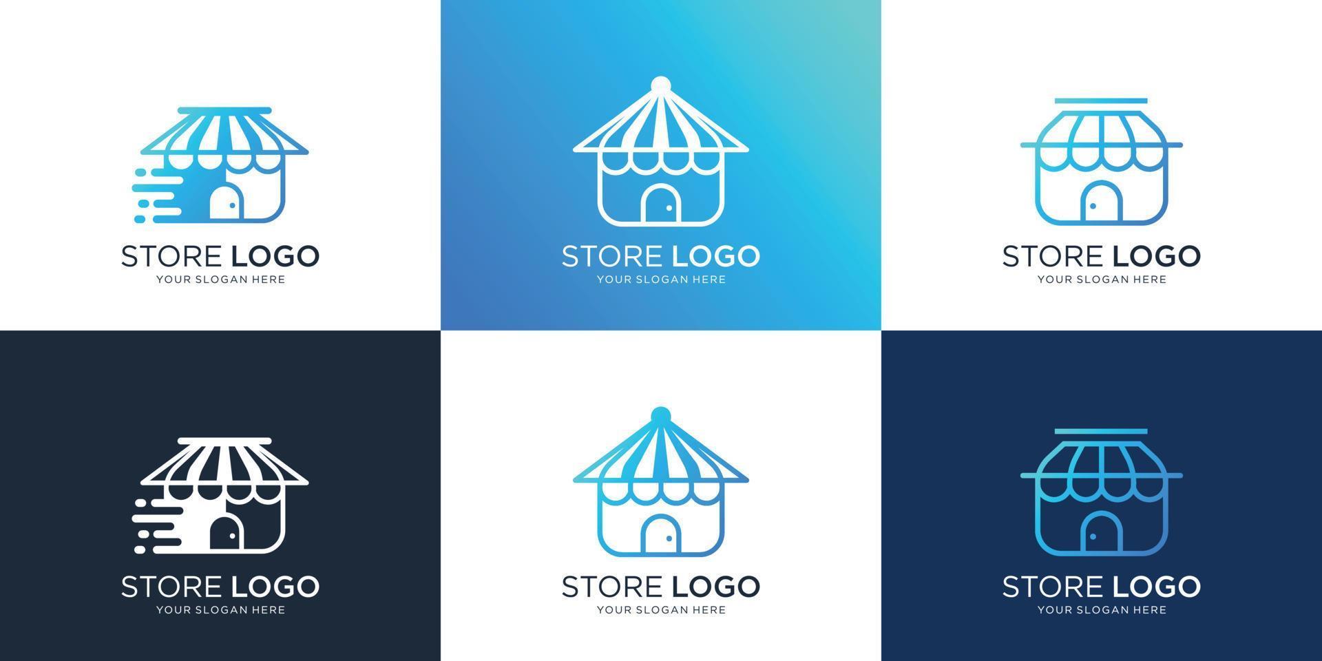 colección de plantilla de diseño de logotipo de tienda. conjunto de tienda de compras, logotipo de tienda de supermercado, color degradado. vector