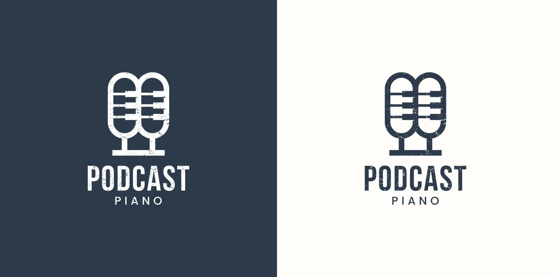 creative combination of logo podcast with piano design template. unique concept,abstract and minimal. premium vector