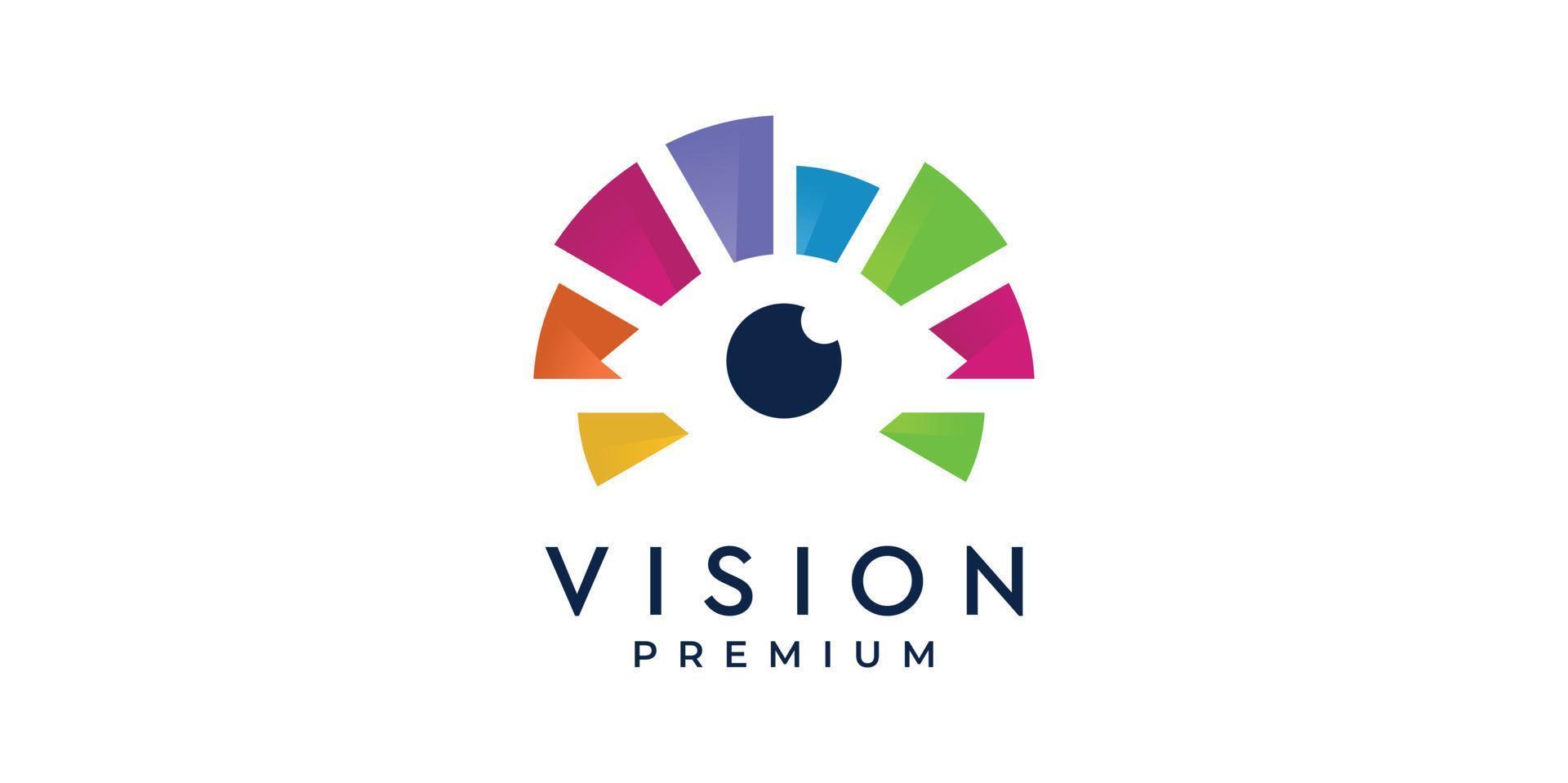 logotipo de visión moderna. concepto de ojo creativo en espacio negativo. solución de negocio inteligente, ilustración vectorial elegante y premium. vector premium