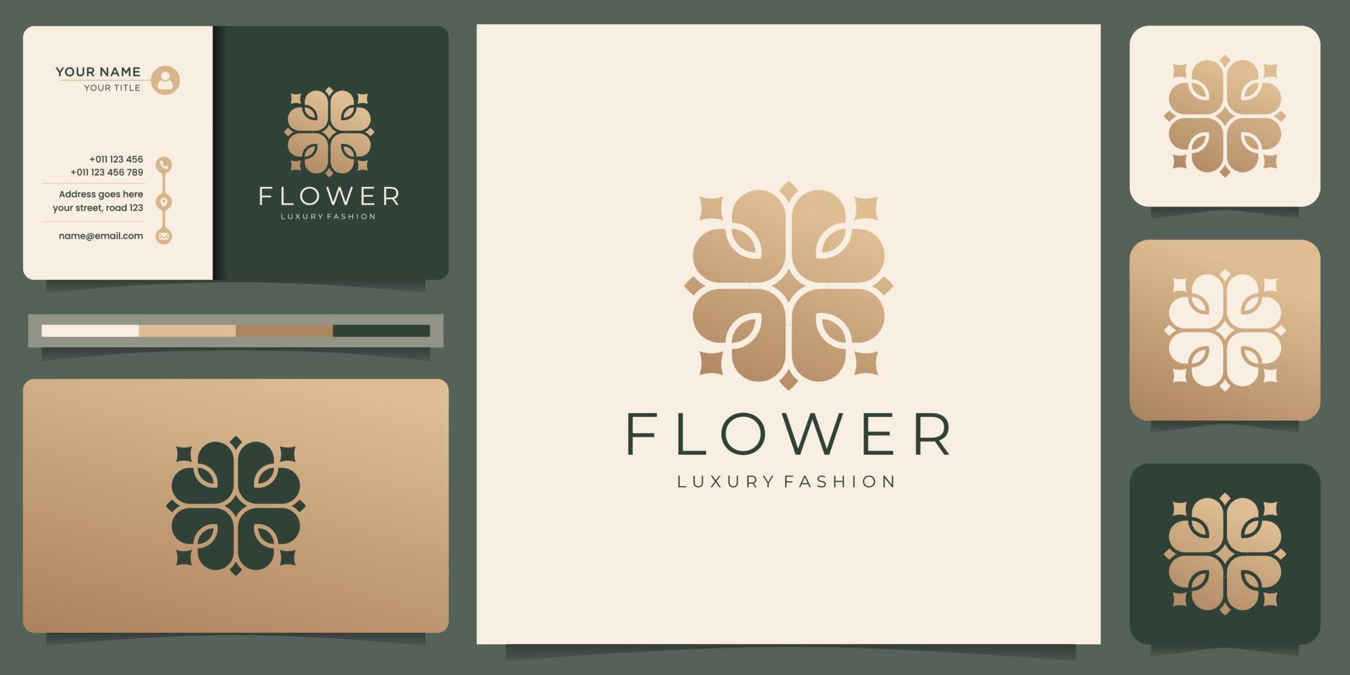 creative luxury flower rose logo template with linear silhouette style and business card design. vector