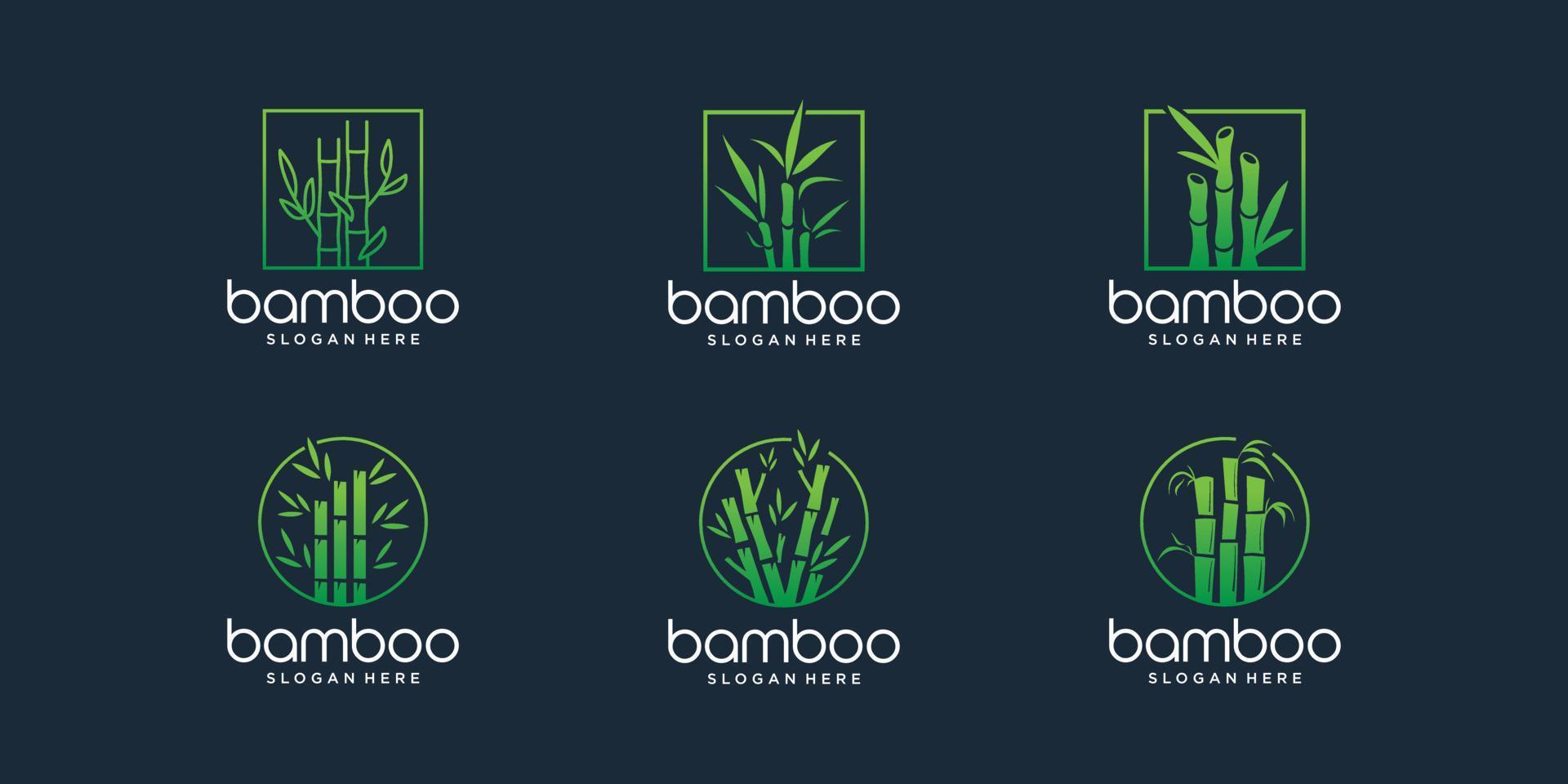 set of creative bamboo logo template. minimalist bamboo logotype with frame shape collection. vector