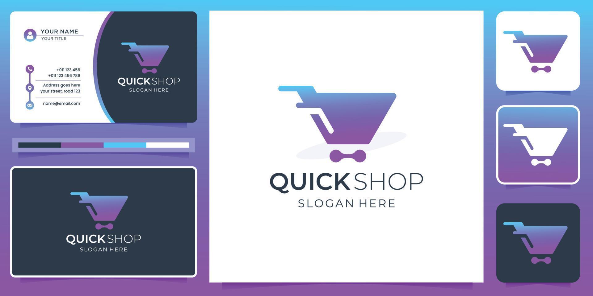 creative shop logo modern design with business card template. online shop logo, gradient, branding. vector