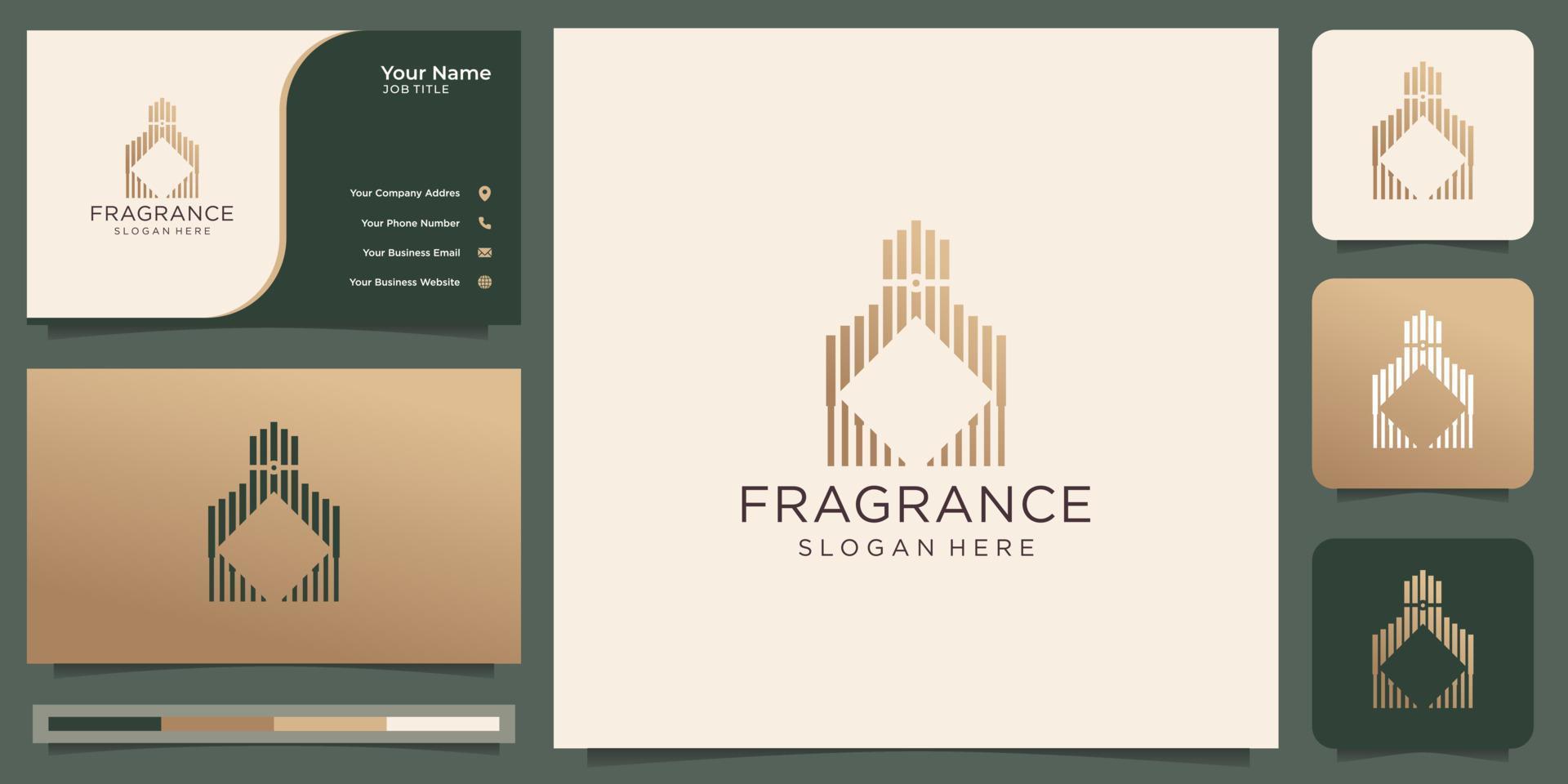 diseño de lujo para plantilla de logotipo de perfume. estilo de concepto geométrico con color dorado y tarjeta de visita. vector