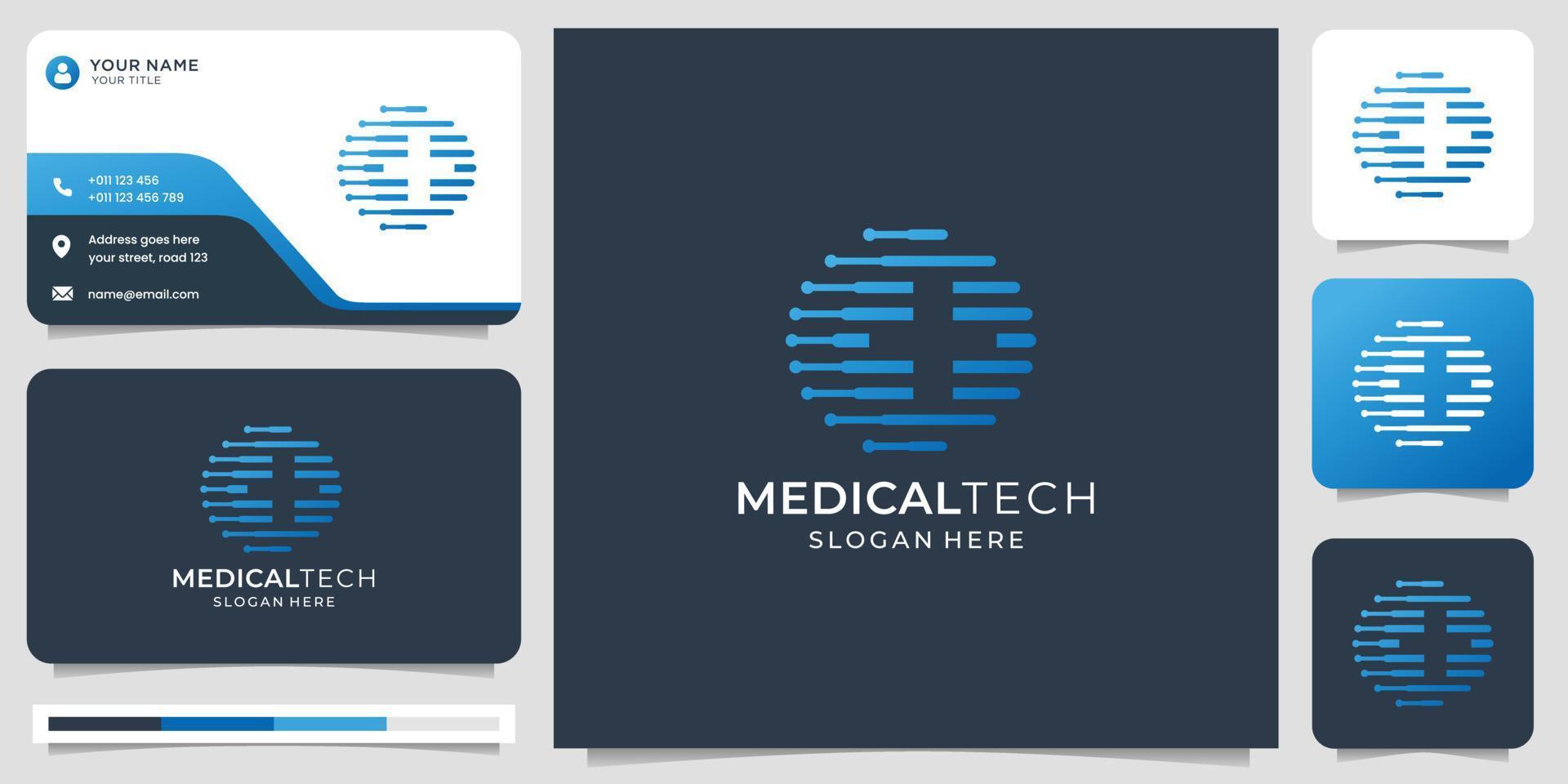 medical logo with modern technology concept. negative space plus health logo and business card. vector