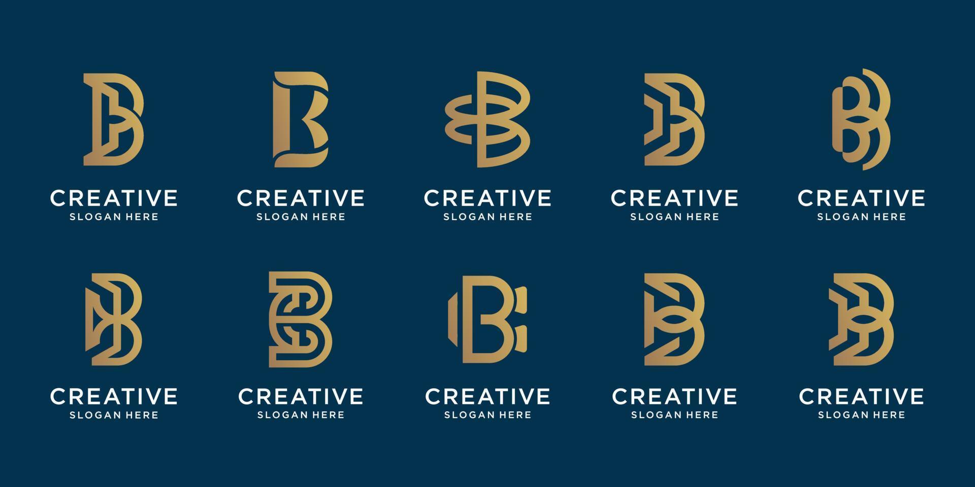 conjunto de logotipo dorado letra inicial b design.icon para negocios de empresa, tecnología, digital, elegante. vector