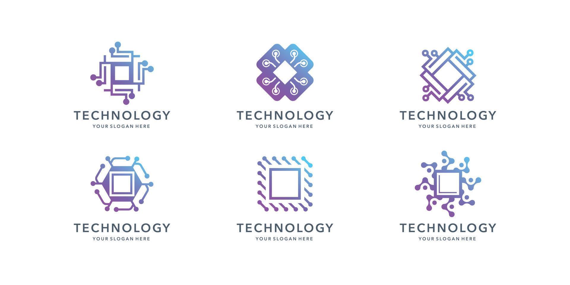 set of collection chip digital logo design inspiration. modern color, technology, dot logo. vector