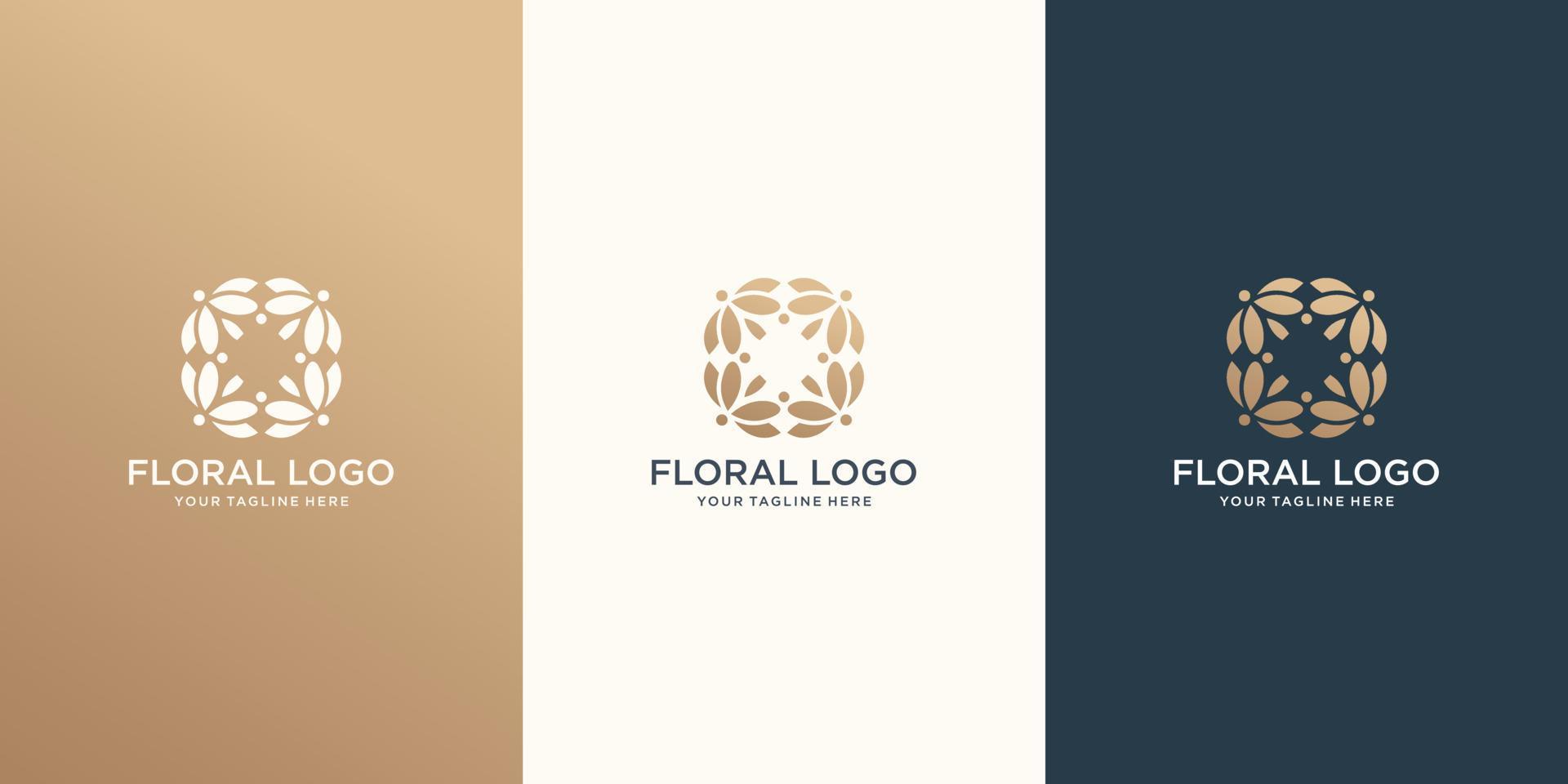 set flower logo inspiration gold color, abstract floral logo, lotus flower style design. vector