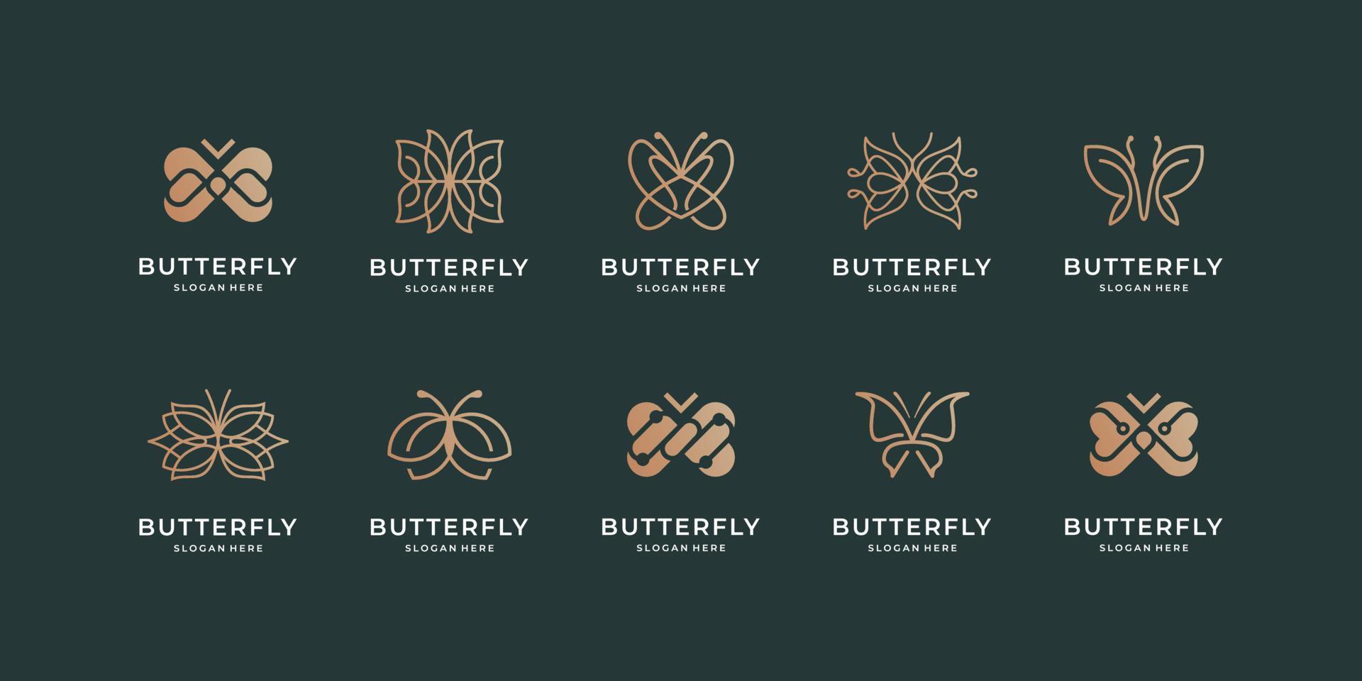 conjunto de inspiración de diseño de logotipo de mariposa de lujo. concepto de mariposa minimalista, diseño de color degradado. vector