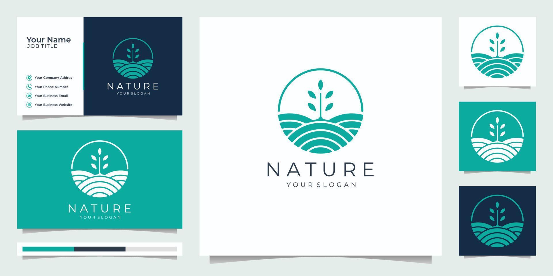 nature minimalist Simple and elegant growth design template, elegant line art logo design,business card vector illustration.Premium Vector