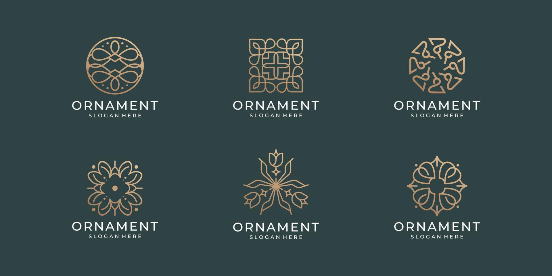 conjunto de logotipo de adorno de lujo de colección. estilo de arte de línea creativa para la colección de logotipos de belleza, decoración, flor abstracta, oro. vector premium