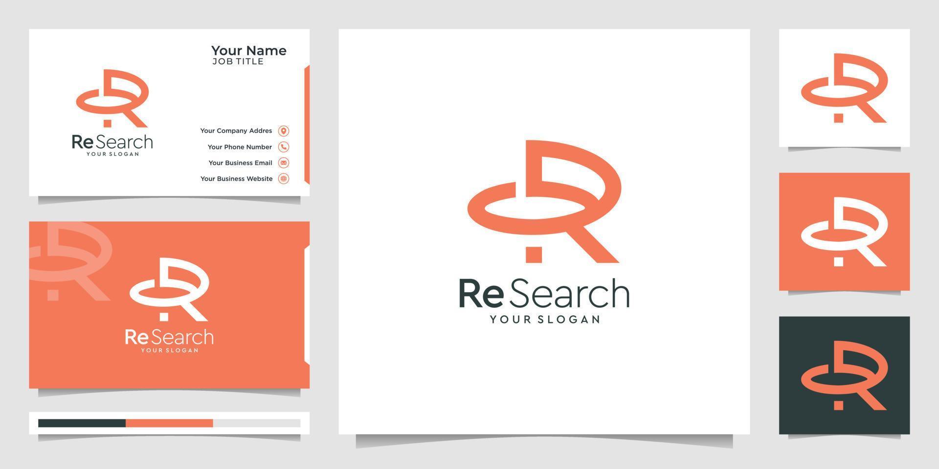 Re Search logo design creative, initials R search design concept template and business card. premium vector