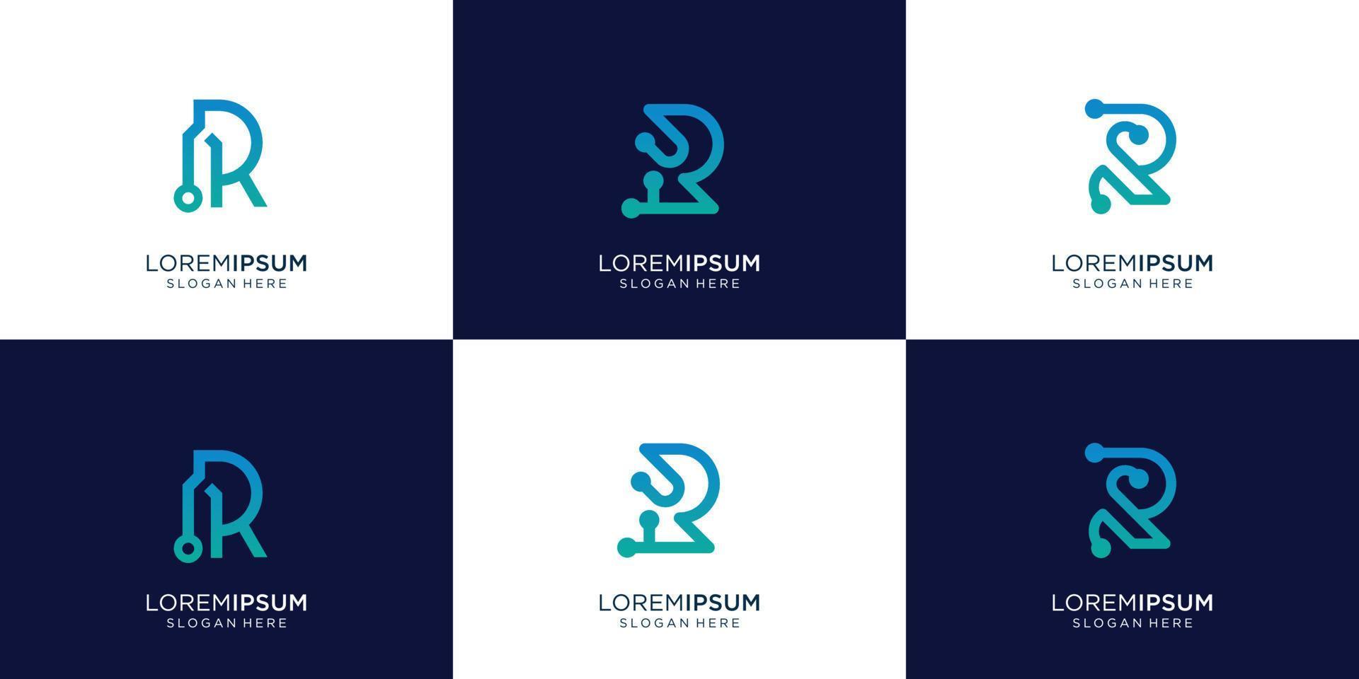 conjunto de plantilla de logotipo de letra inicial de monograma r. iconos para negocios de moda, consultoría, tecnología. vector