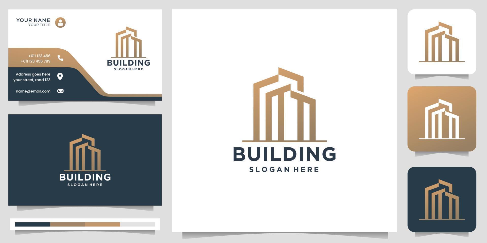 Corporate building logo template with geometric shapes design concept and business card inspiration. vector