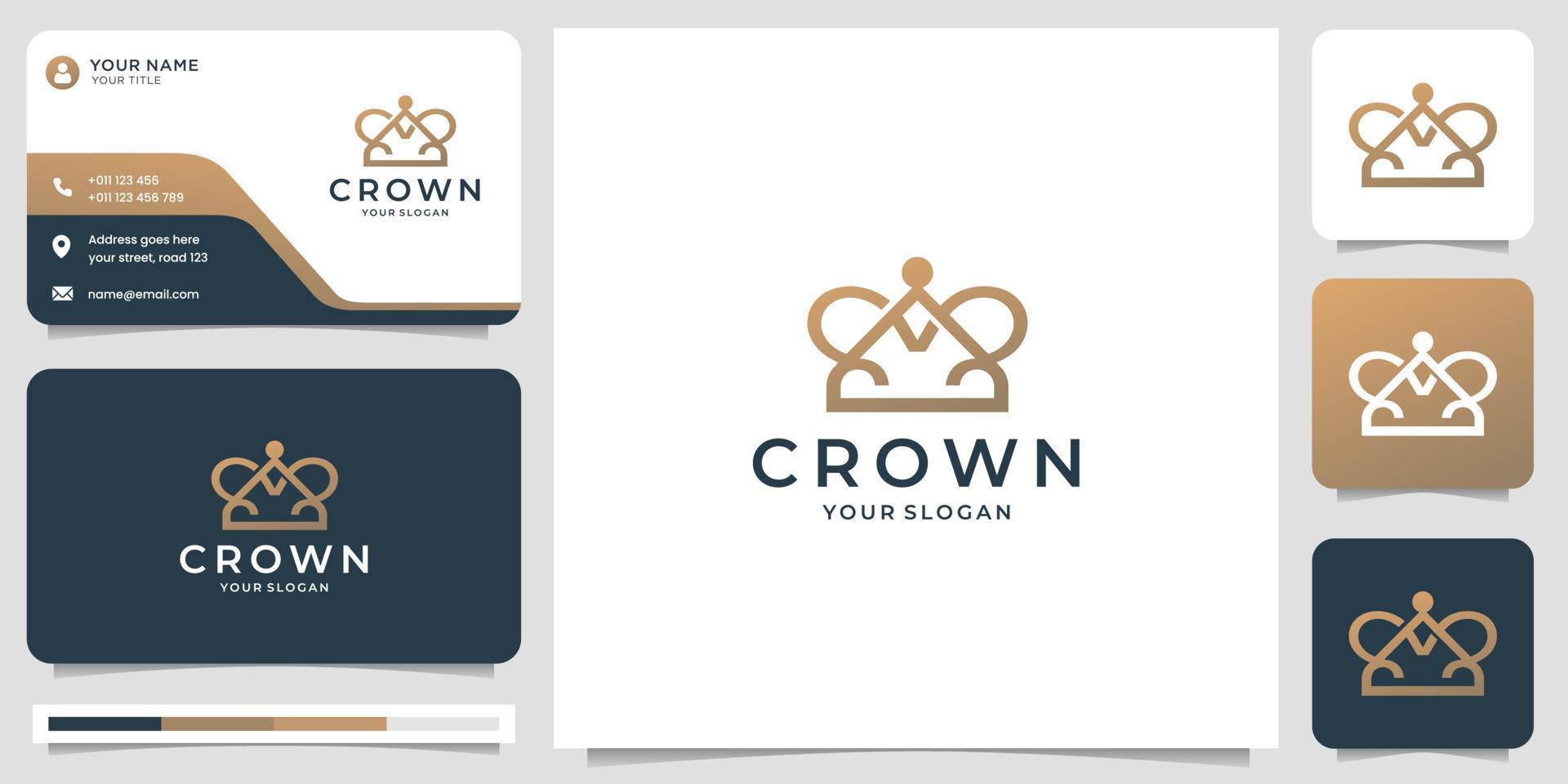 plantilla de logotipo de corona minimalista. estilo de línea creativa con concepto de punto y diseño de tarjeta de visita. vector