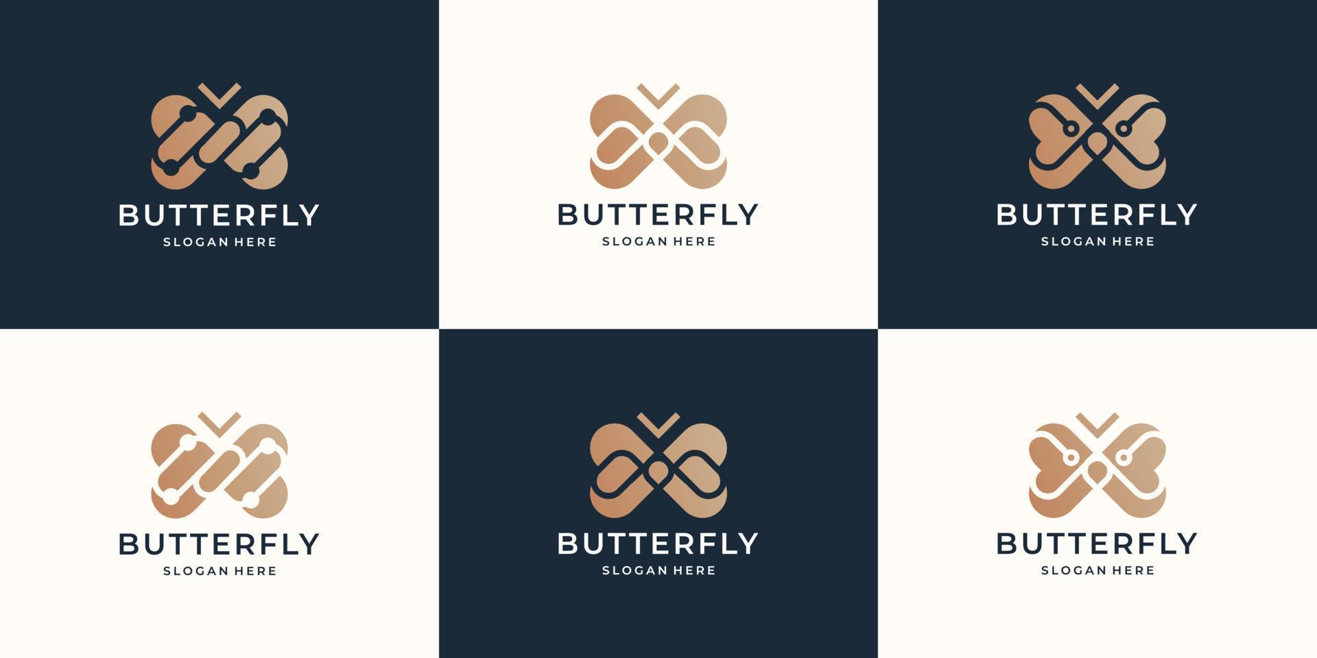 conjunto de inspiración de diseño de símbolo de mariposa dorada de colección, logotipo para negocios de moda, boutique. vector