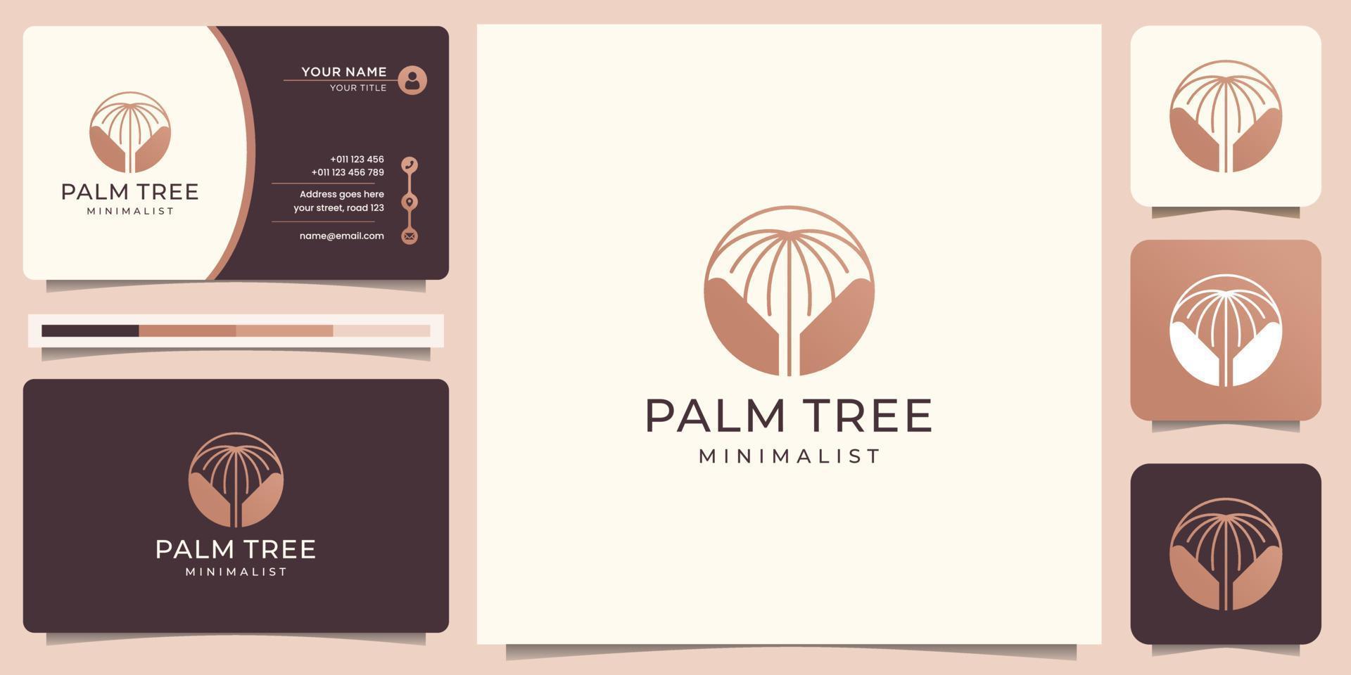 creativo de diseño de logotipo de palma abstracto con concepto de círculo, arte de línea minimalista y tarjeta de visita. vector