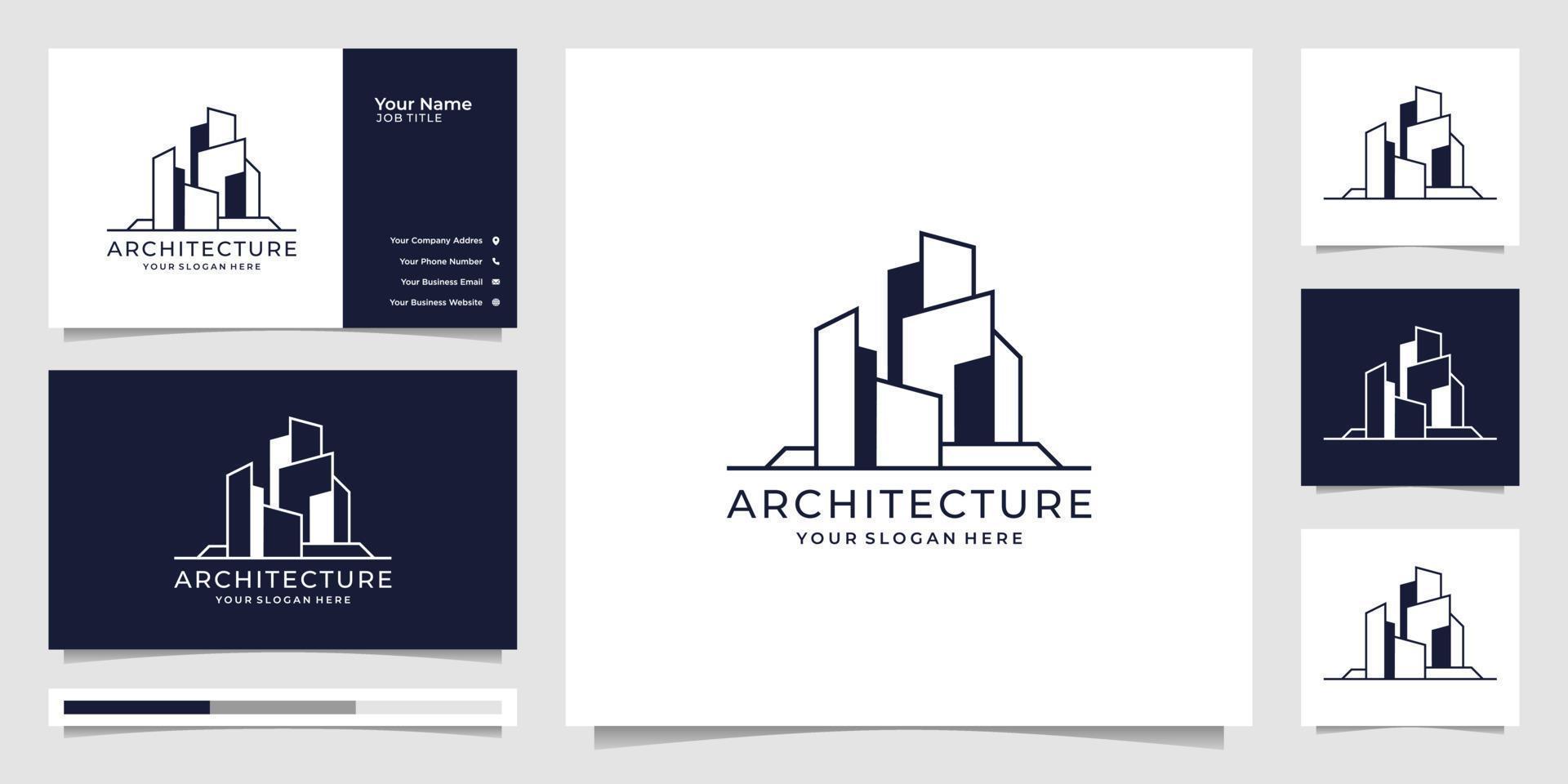 plantilla de vector de arquitectura, símbolos de diseño de logotipo inmobiliario y tarjeta de visita. vector premium
