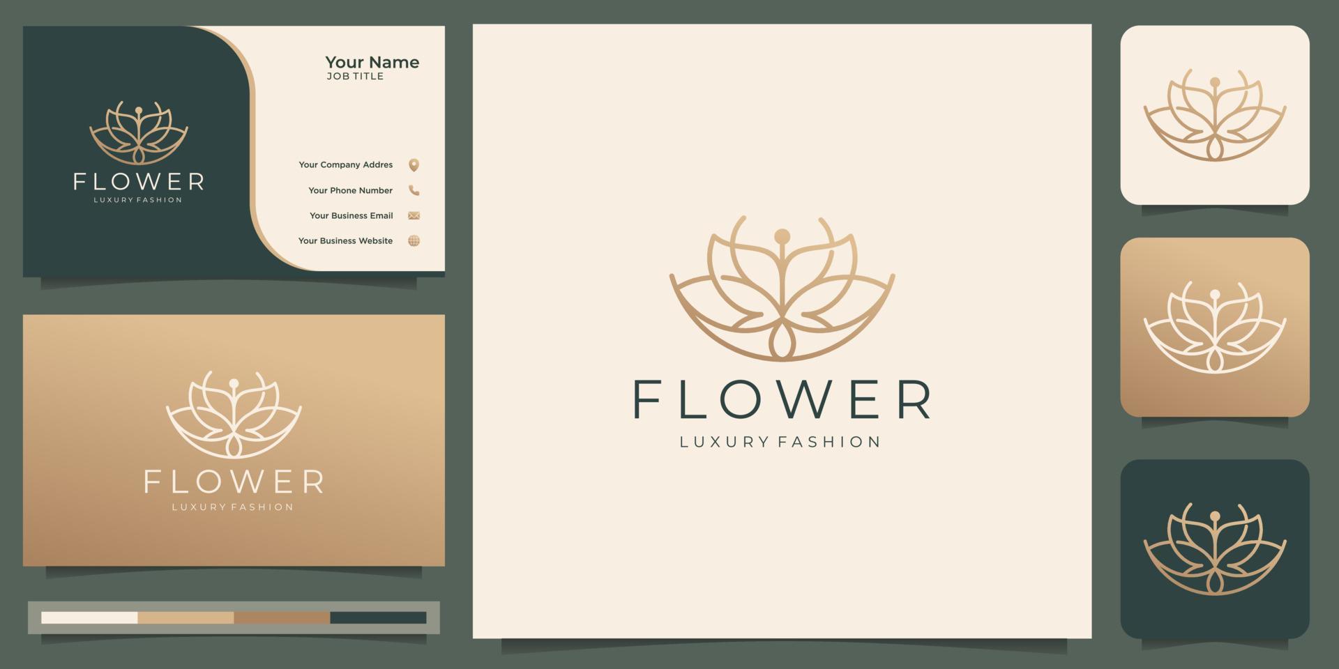 diseño de logotipo de rosa de flor de belleza minimalista. color dorado, estilo de línea, salón femenino y tarjeta de visita. vector