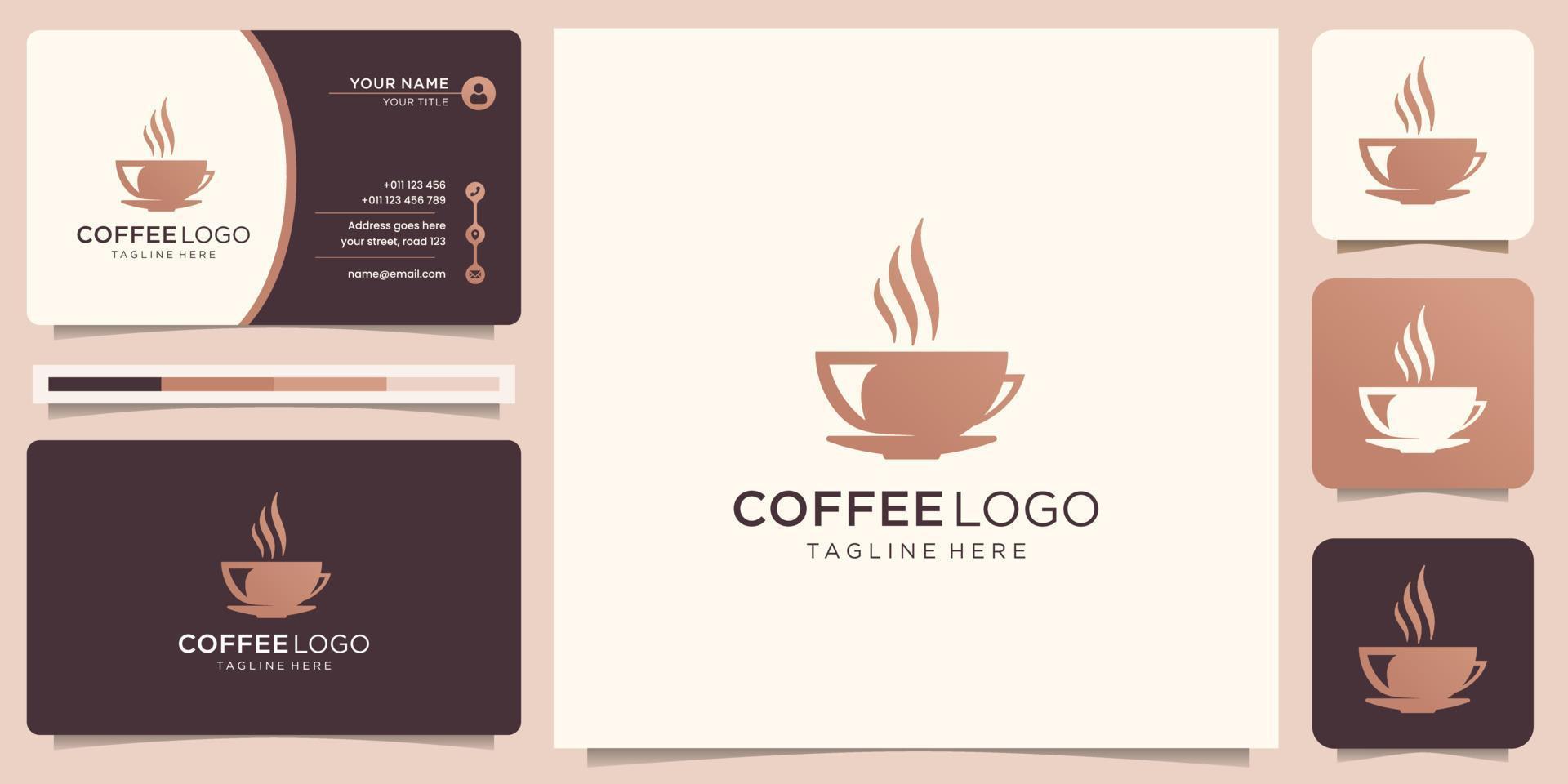 diseñe una taza natural de logotipo de café premium con plantilla de diseño de tarjeta de visita. vector