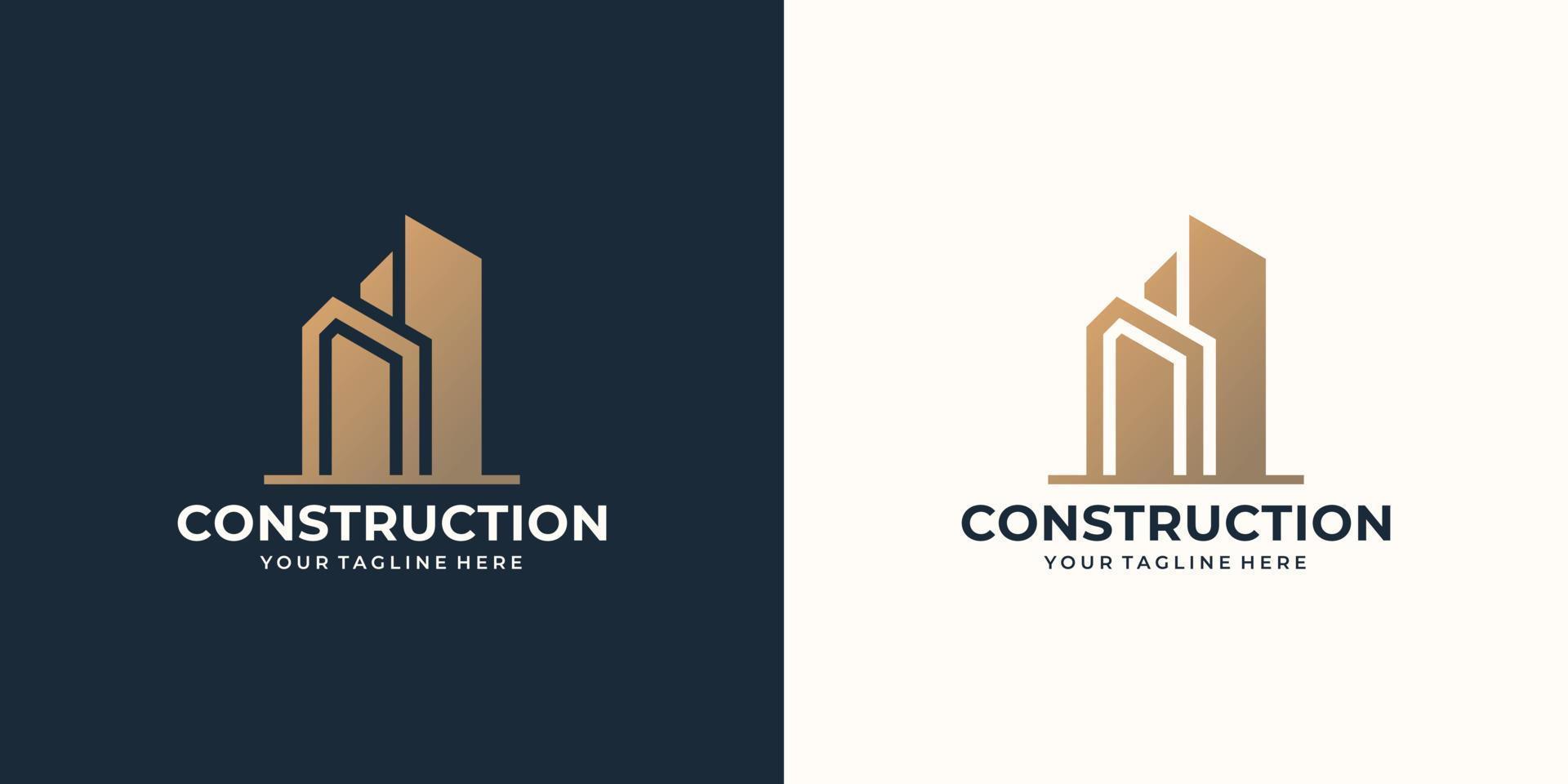 plantilla de logotipo de construcción. arquitectos, diseños, edificios modernos, para empresas en el campo de la construcción y arquitectos, inspiración para el diseño del logotipo con tarjeta de visita. vector premium