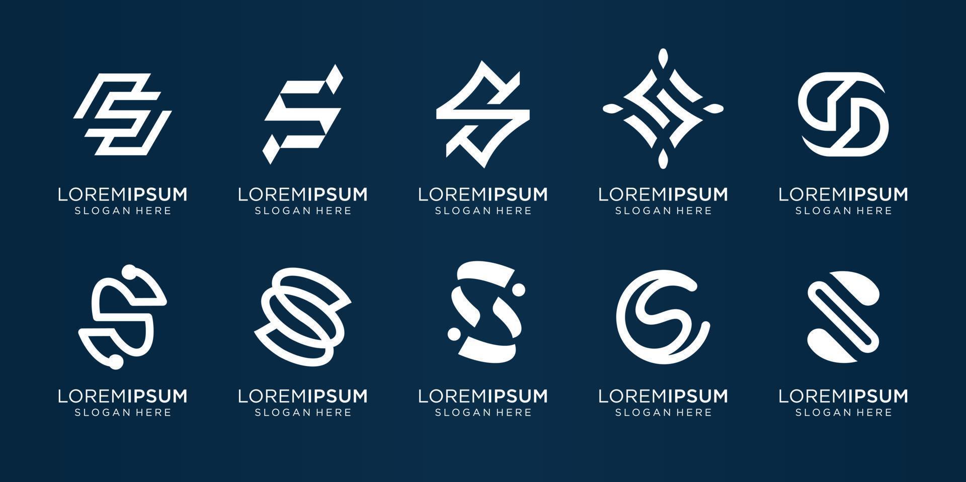 Set of abstract initial letter S logo in black and white template. icons for business of luxury, elegant, simple. Premium Vector