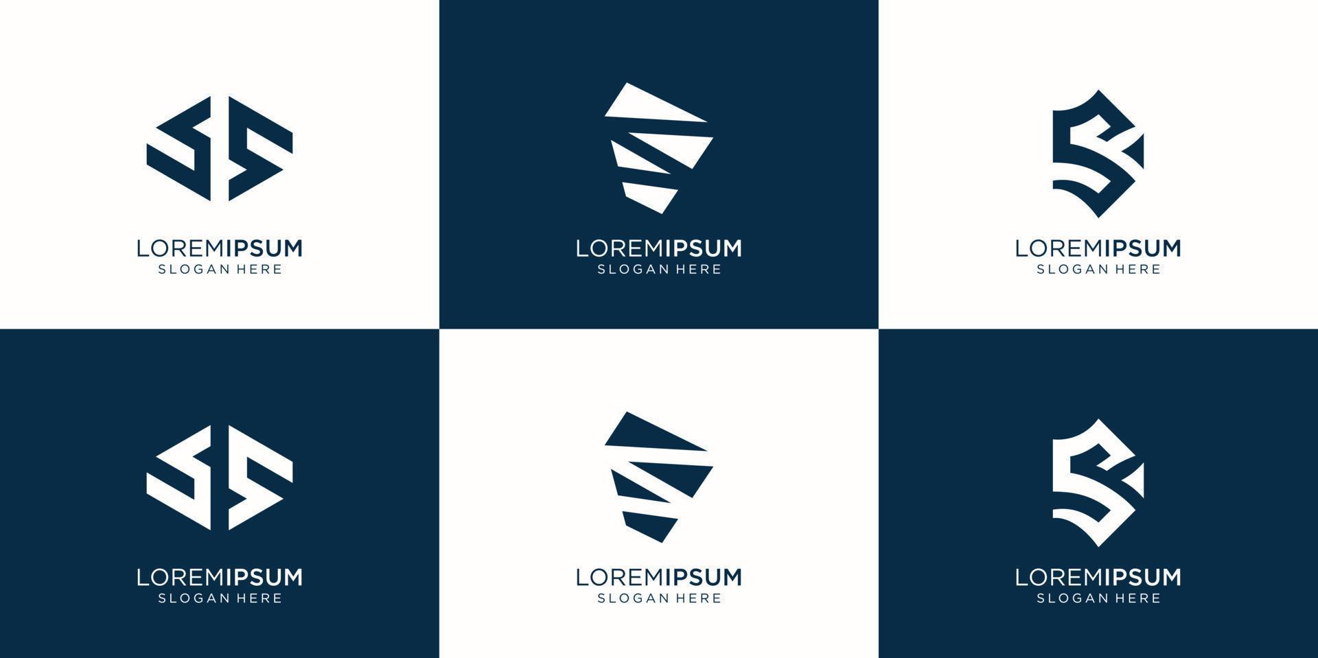 Set of abstract initial letter S logo in black and white template. icons for business of luxury, elegant, simple. Premium Vector
