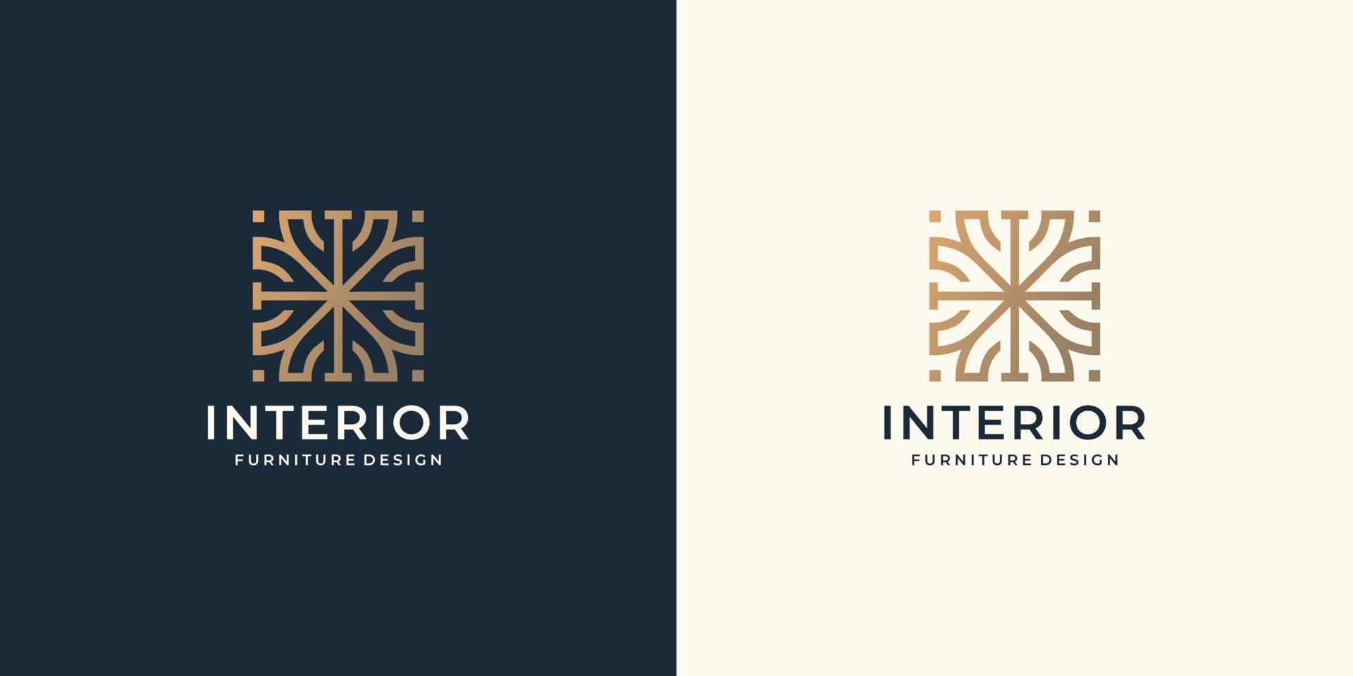 logotipo abstracto interior en concepto cuadrado con plantilla de diseño de estilo de arte de línea minimalista. vector