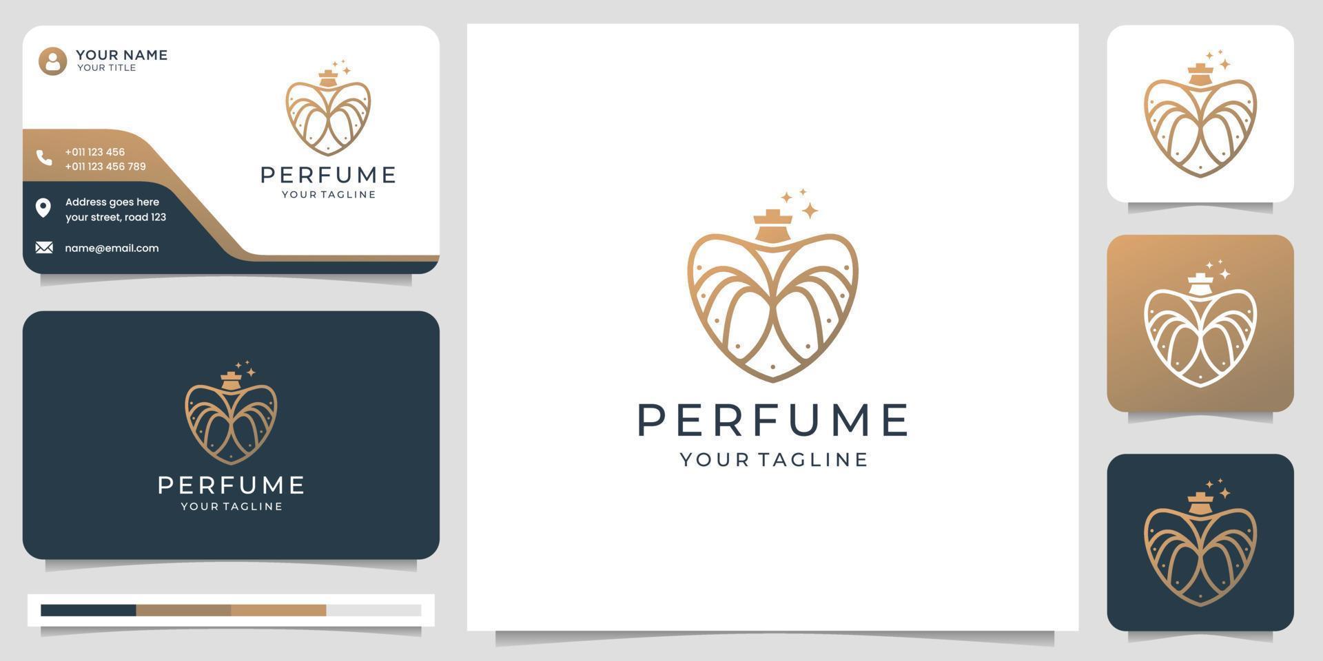 minimalist perfume logo with creative luxury line style concept and business card design template. vector