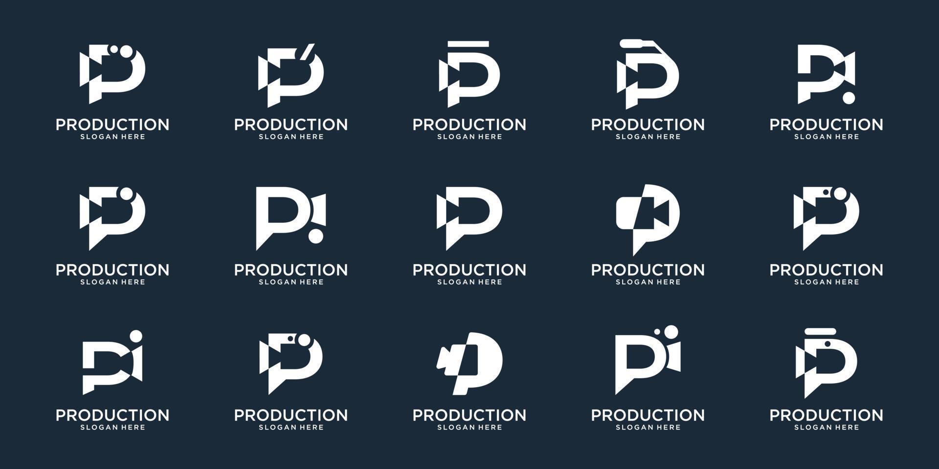 set collection letter p and creative camera videos film making production set design inspiration. vector