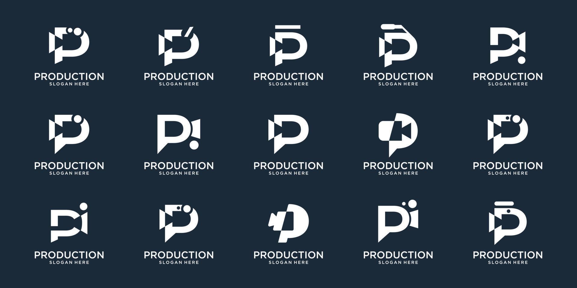 conjunto de colección de letras p y videos creativos de cámaras producción de películas inspiración para el diseño de conjuntos. vector