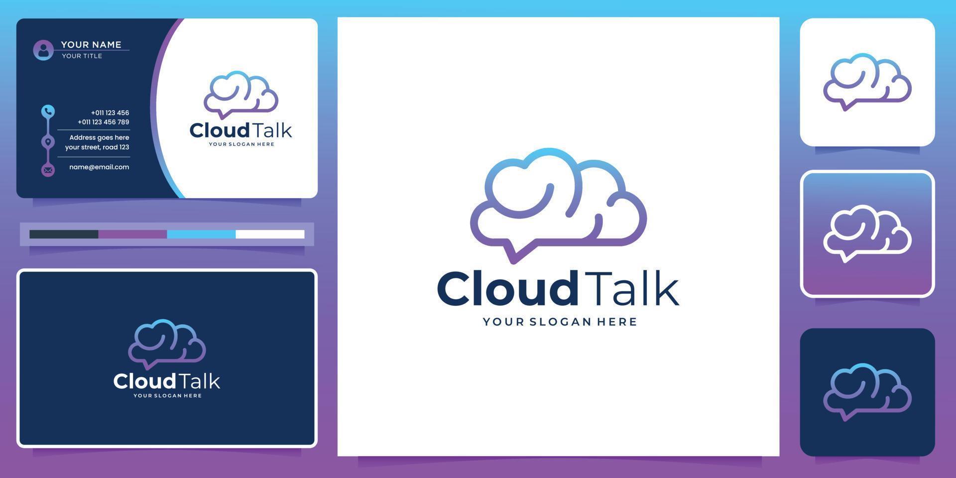 modern cloud line logo with talk creative concept design. gradient color, logo and business card. vector