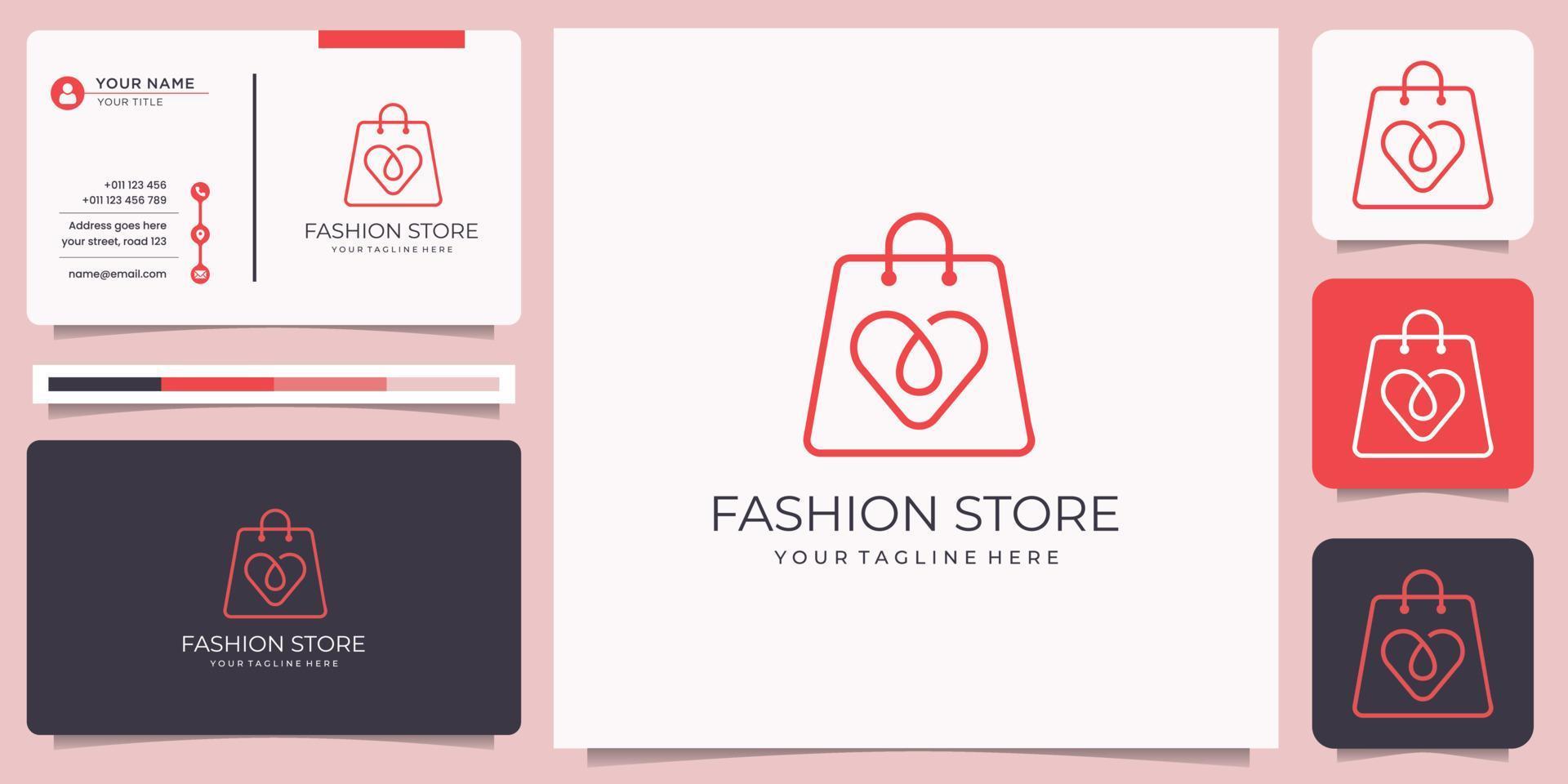 diseño de logotipo de tienda de moda minimalista para negocios de lujo, logotipo femenino, icono y tarjeta de visita vector