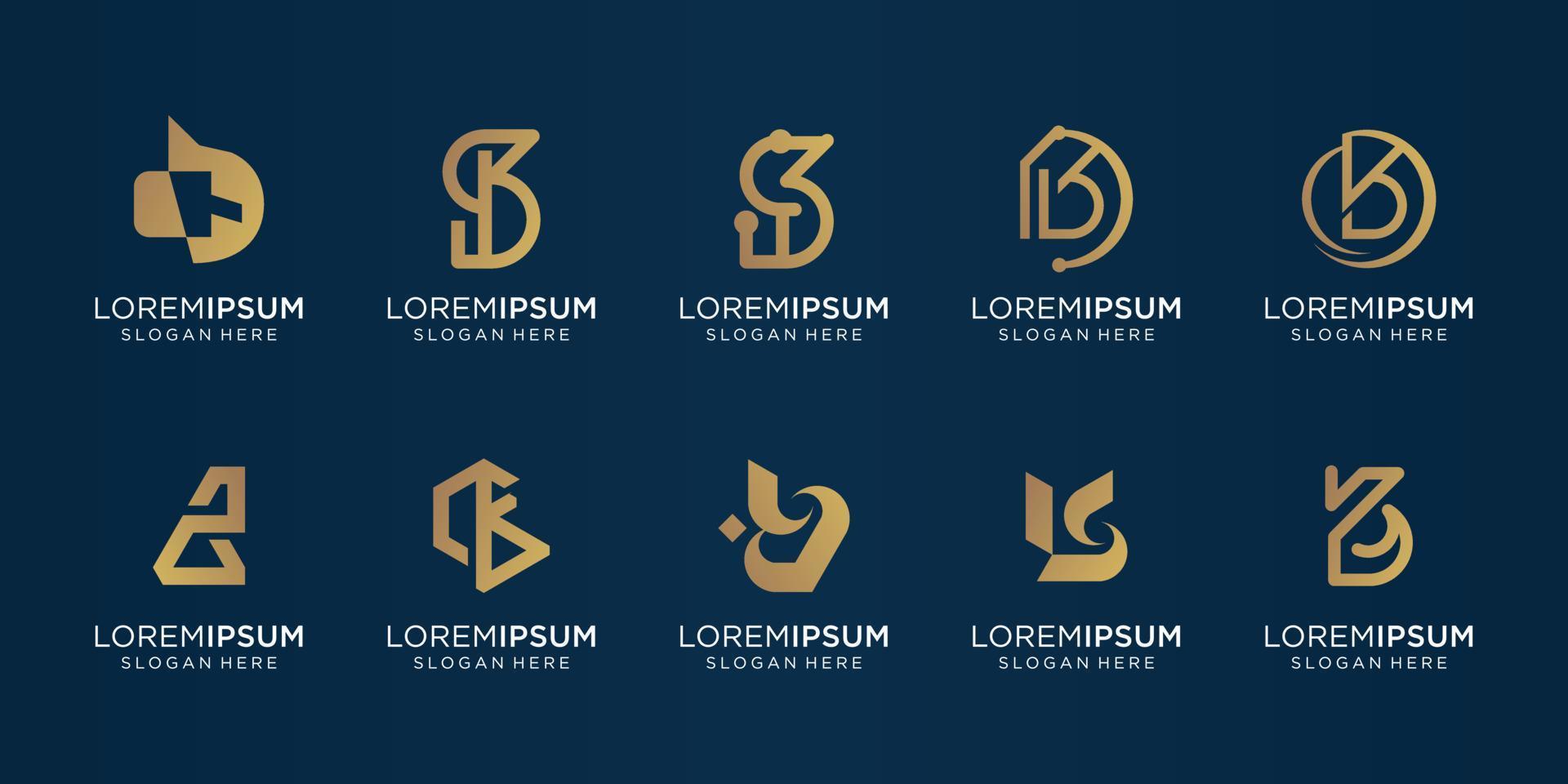 Set of d logo collection with golden abstract style, creative logotype letter d monogram design. vector