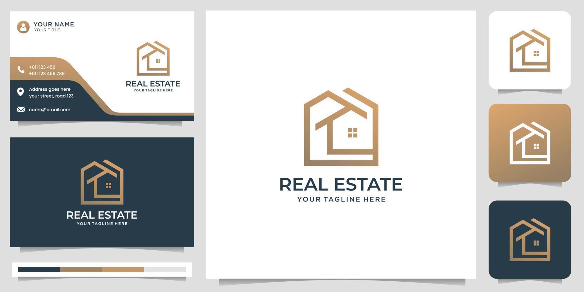 minimal real estate logo design inspiration and business card design template. vector