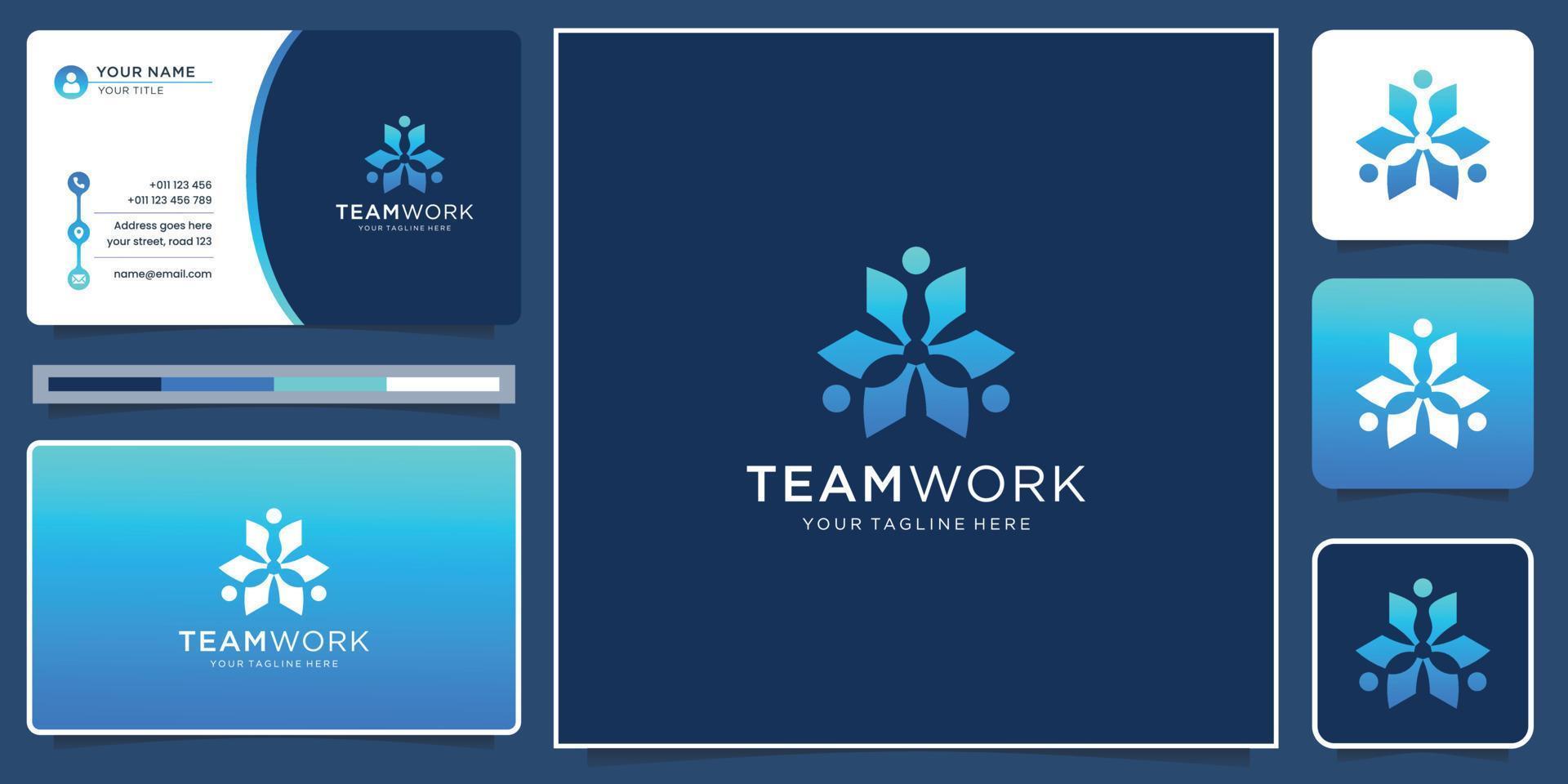 team work logo design template with modern gradient color and business card inspiration. vector