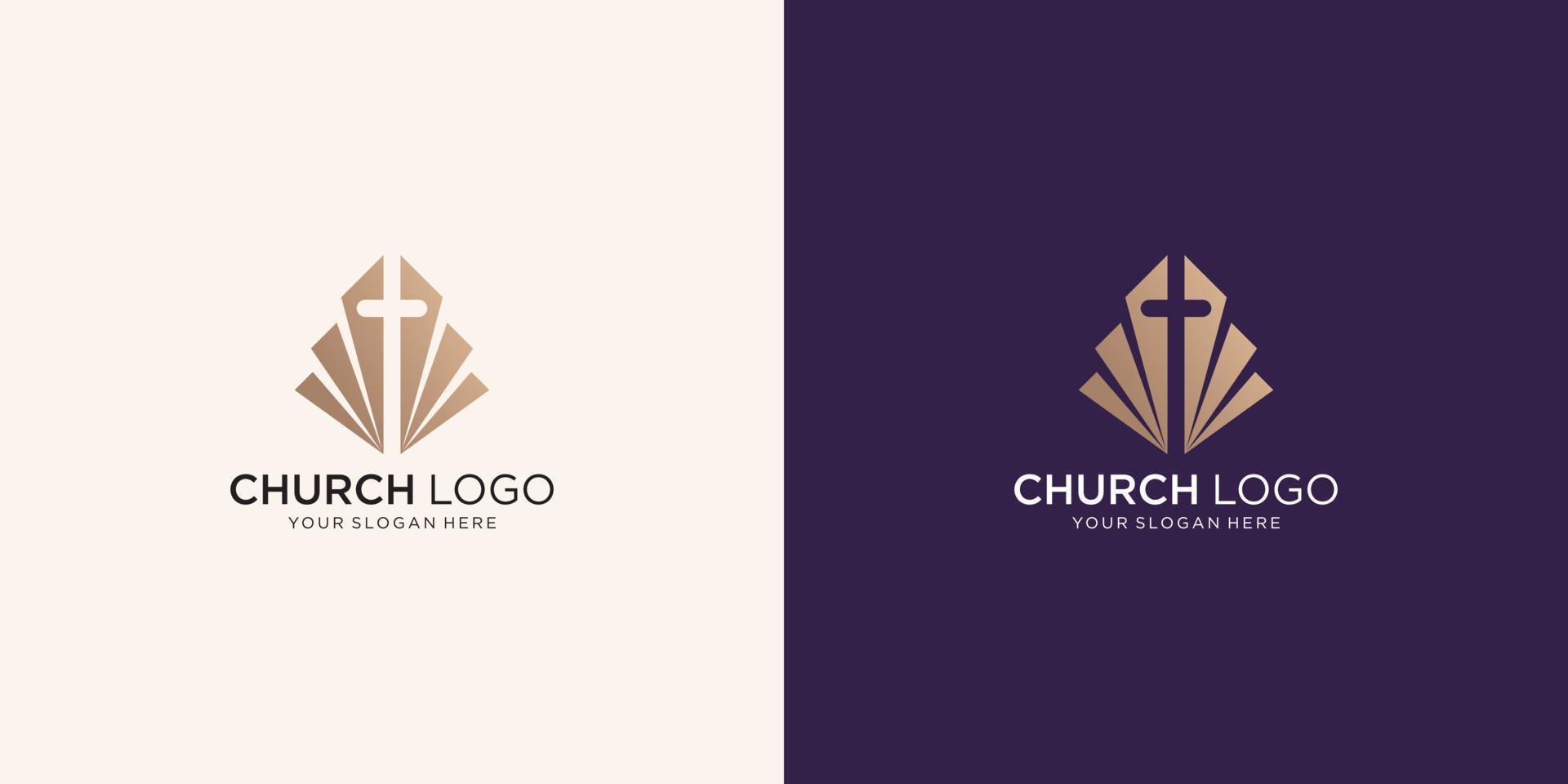 plantilla de logotipo de iglesia creativa en espacio negativo con concepto de forma geométrica. vector