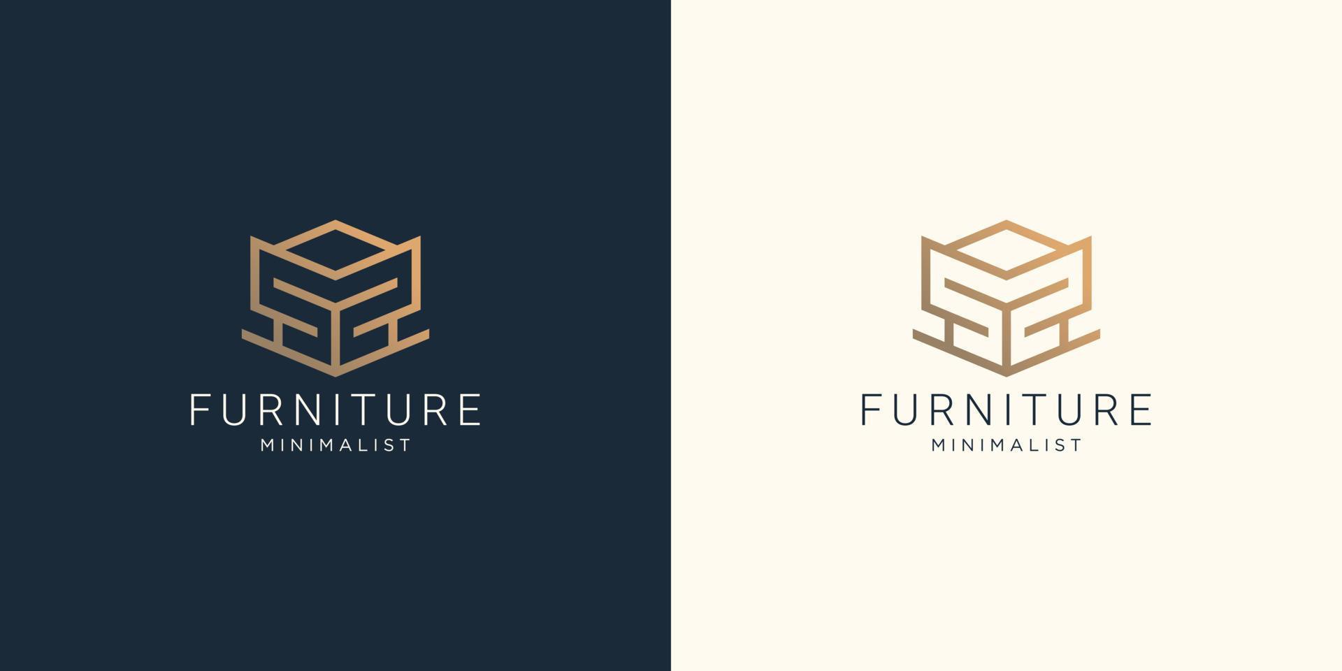 logotipo abstracto de muebles con un diseño de estilo de línea geométrica creativa para la inspiración de la tienda de muebles vector