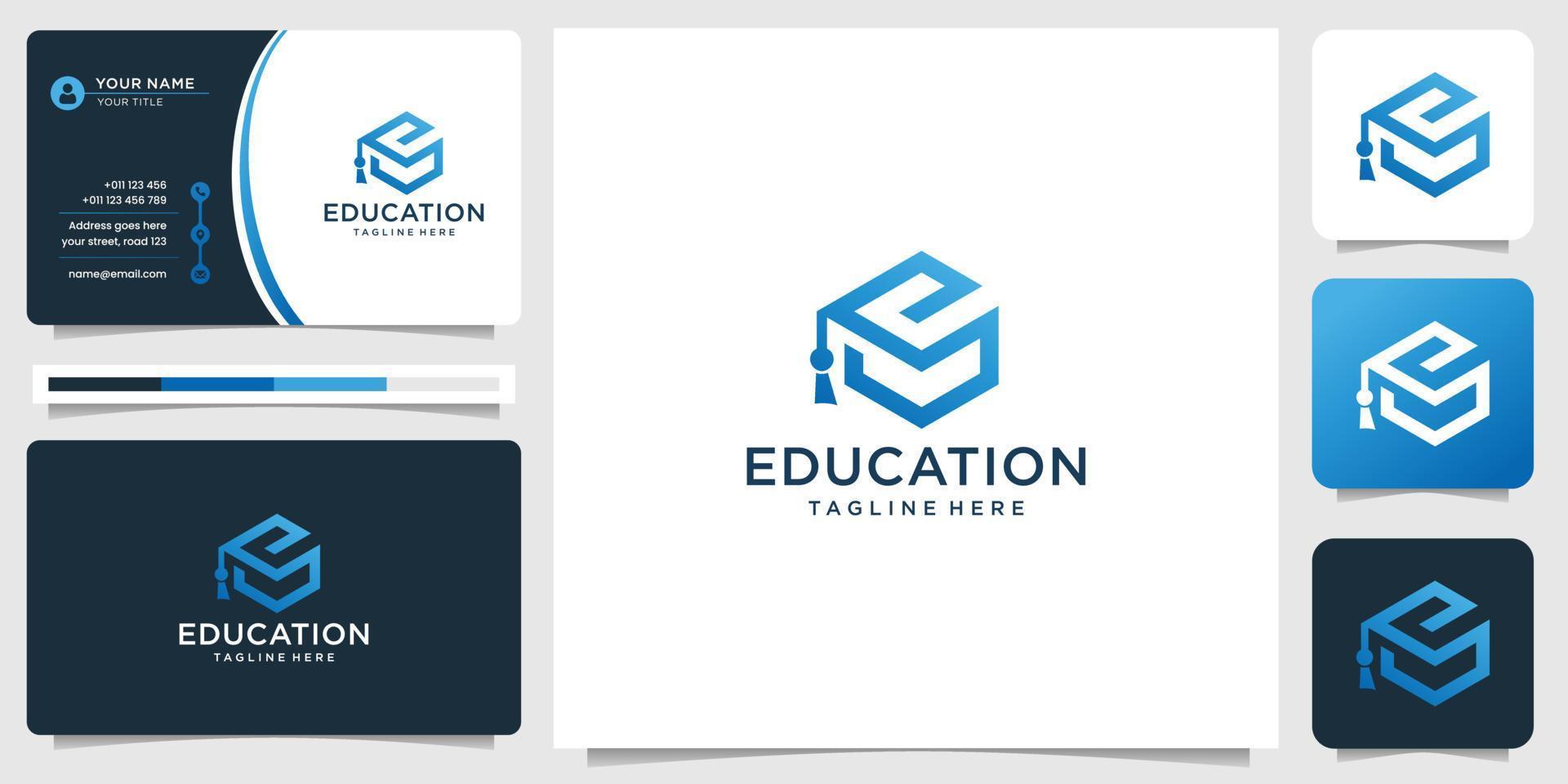 Geometric Graduate education hat logo and business card design inspiration. vector