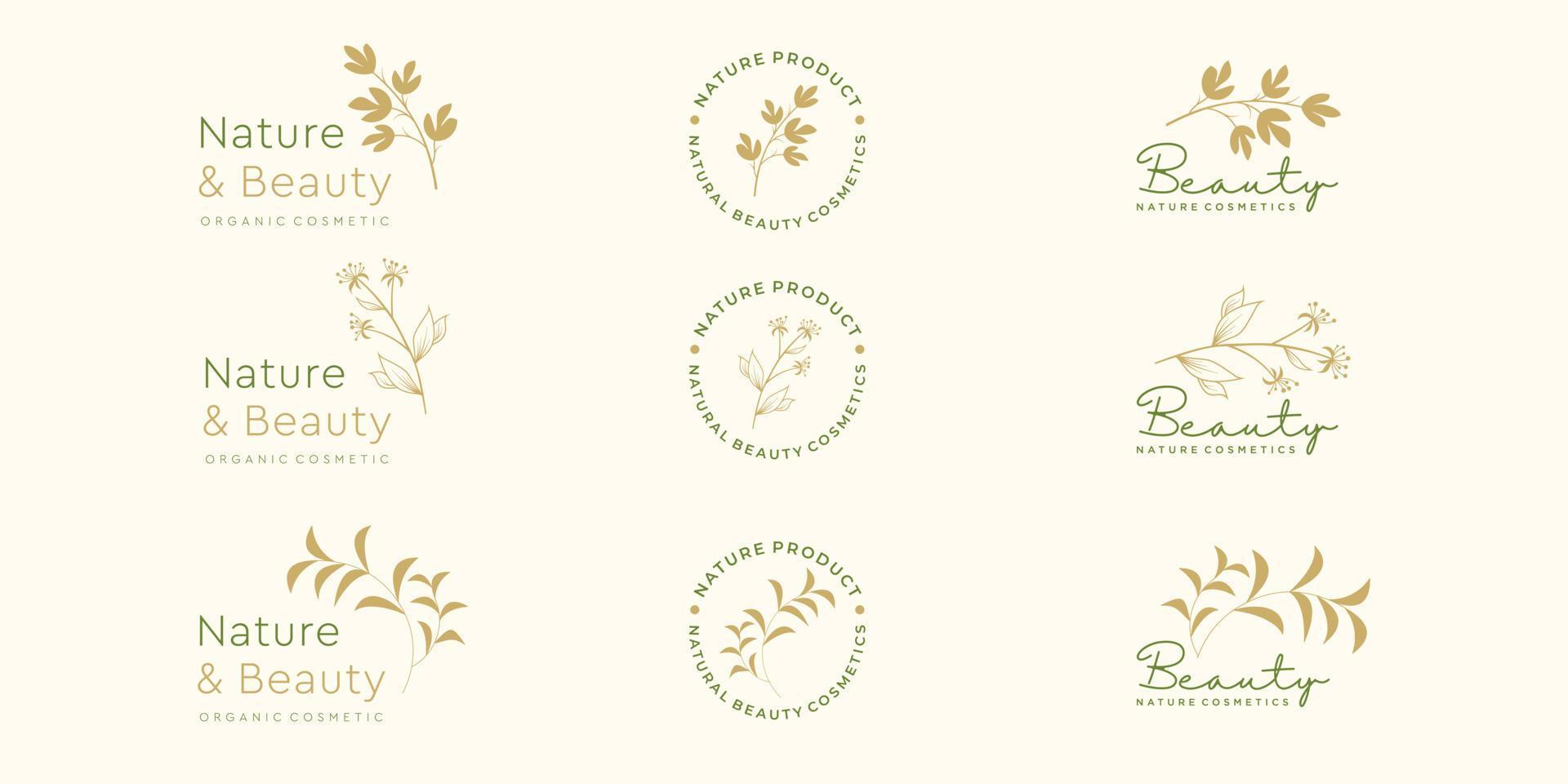 Set of natural beauty logo for branding in modern design concept, cosmetic, fashion store, feminine. vector
