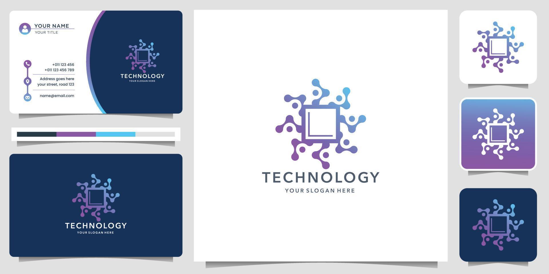 creative of technology logo. chip digital logo, abstract dot concept with business card template. vector