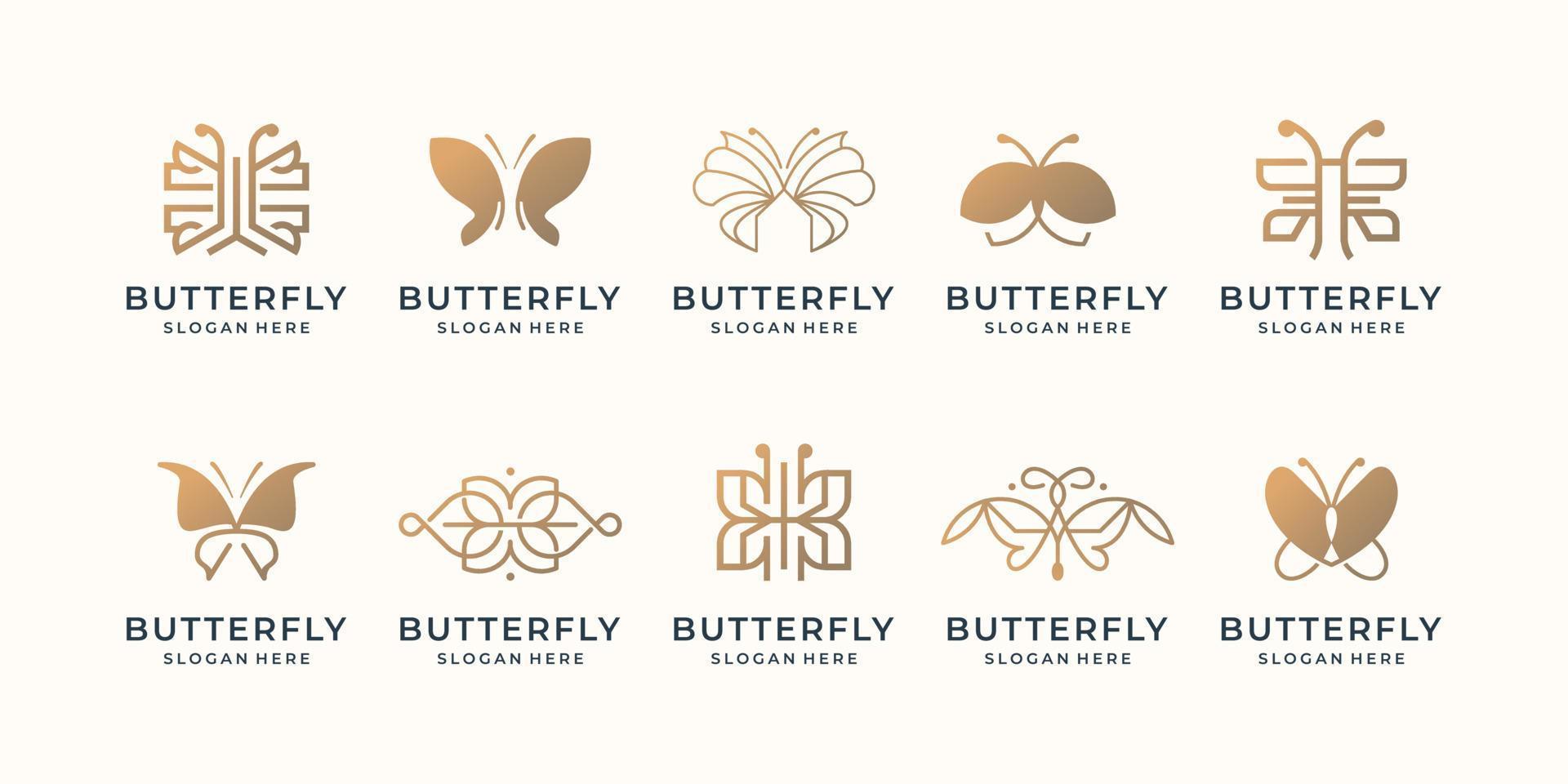 collection luxury butterfly logo design inspiration minimalist butterfly concept gold color design vector