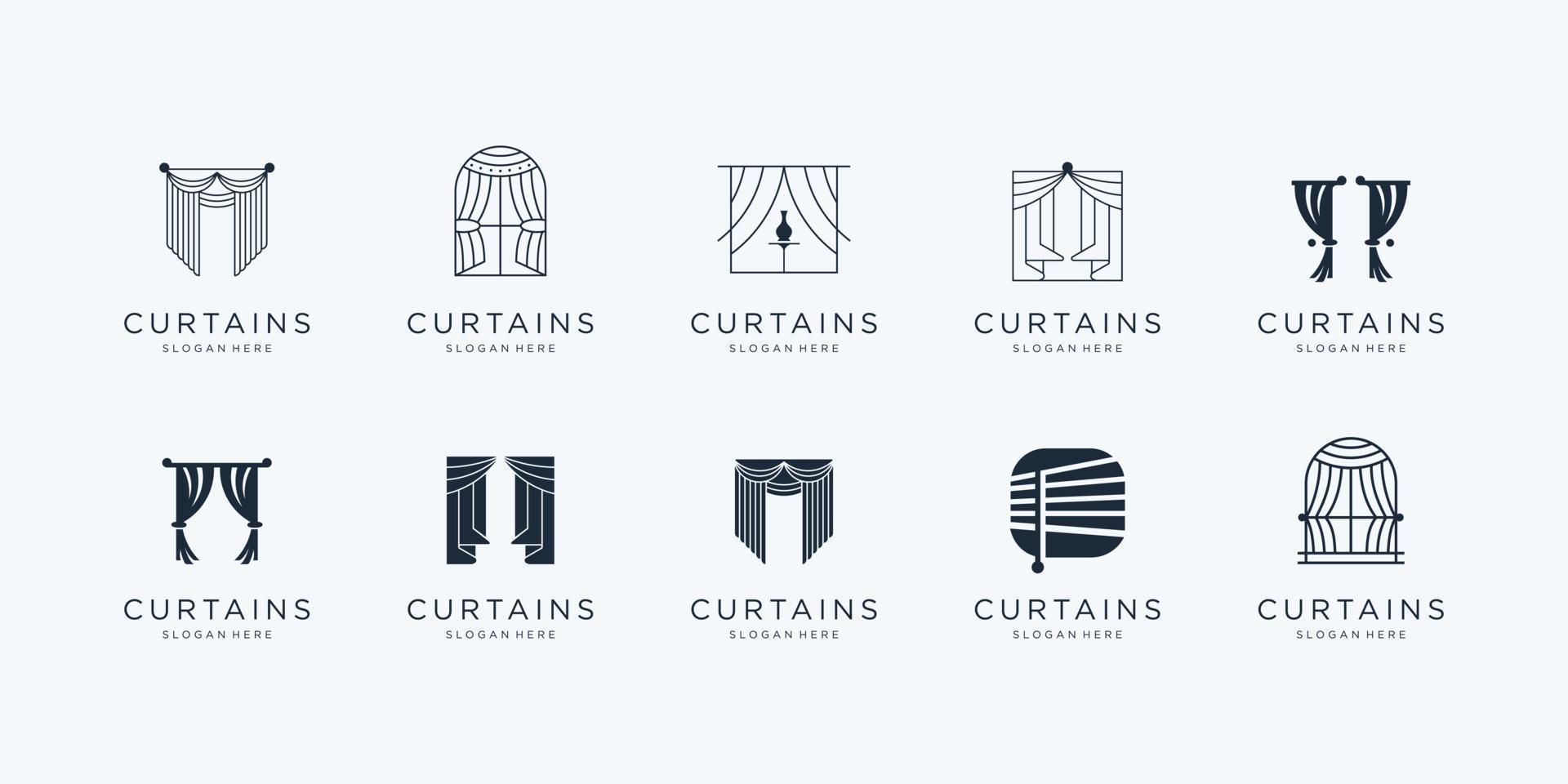 set curtains logo design inspiration. minimalist collection circus curtain,luxury blind,line art . vector