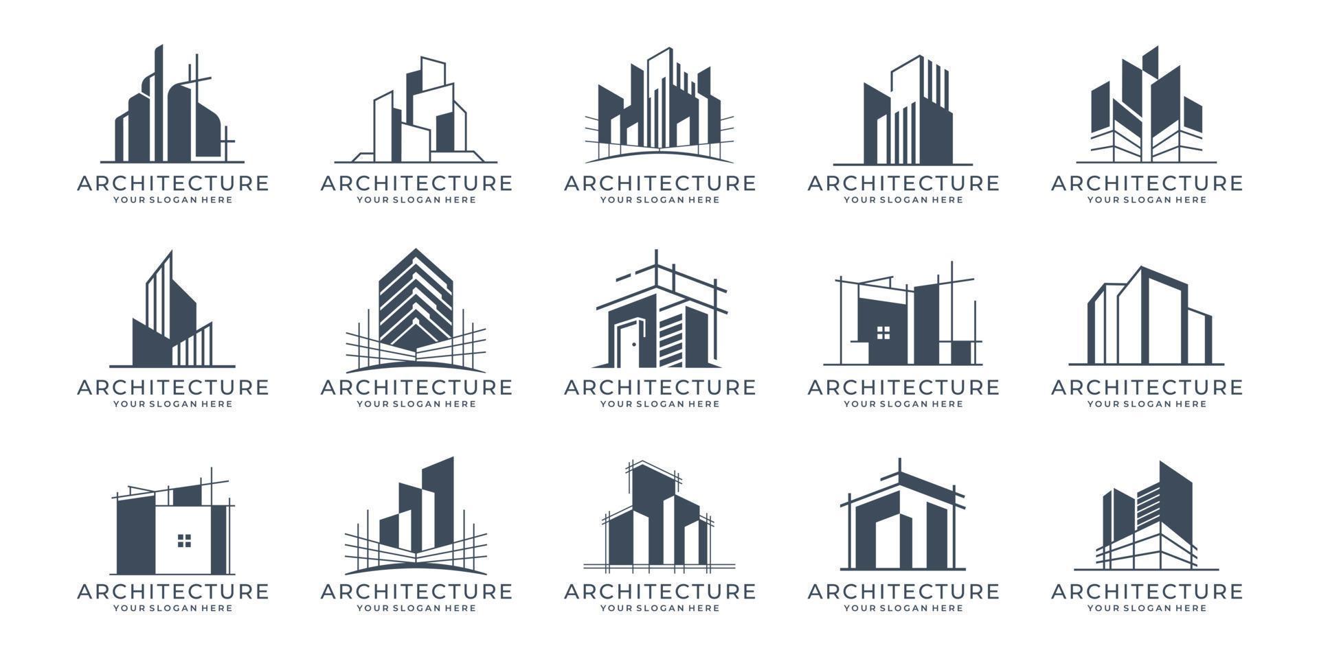 set of building architecture logo design inspiration. collection of architecture, real estate logo. vector