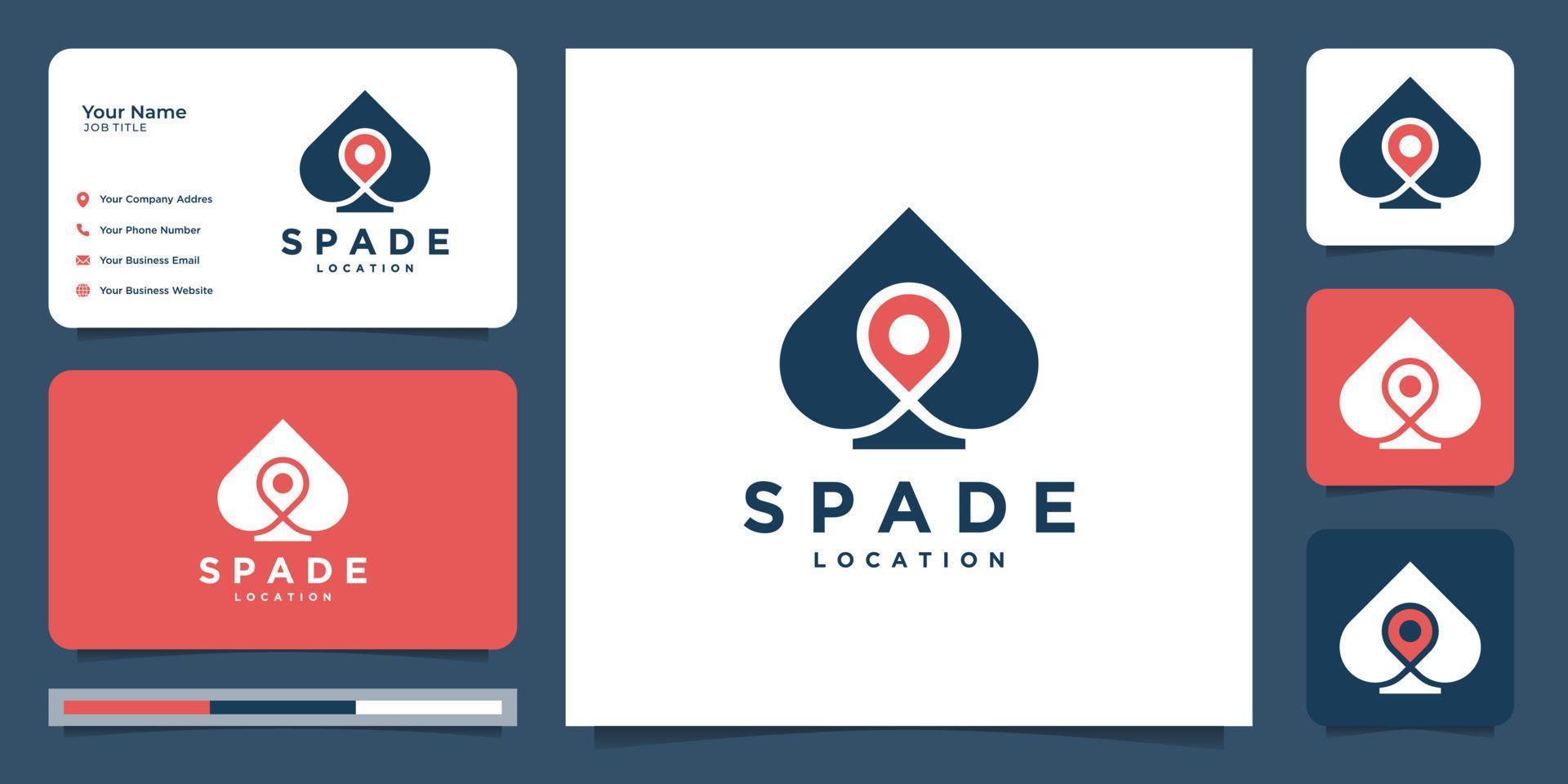 Spade location logo templates and business card design.Premium Vector