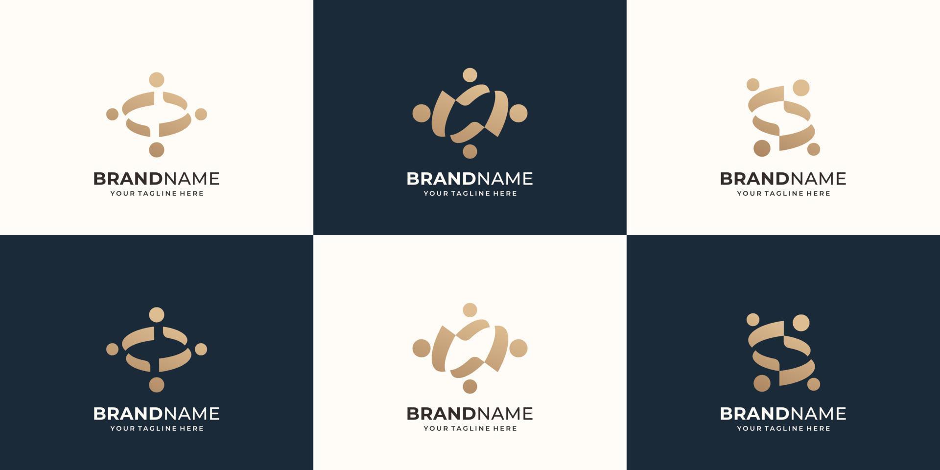 el diseño del logotipo vectorial de personas abstractas representa el trabajo en equipo, la diversidad, los signos y los símbolos. vector premium