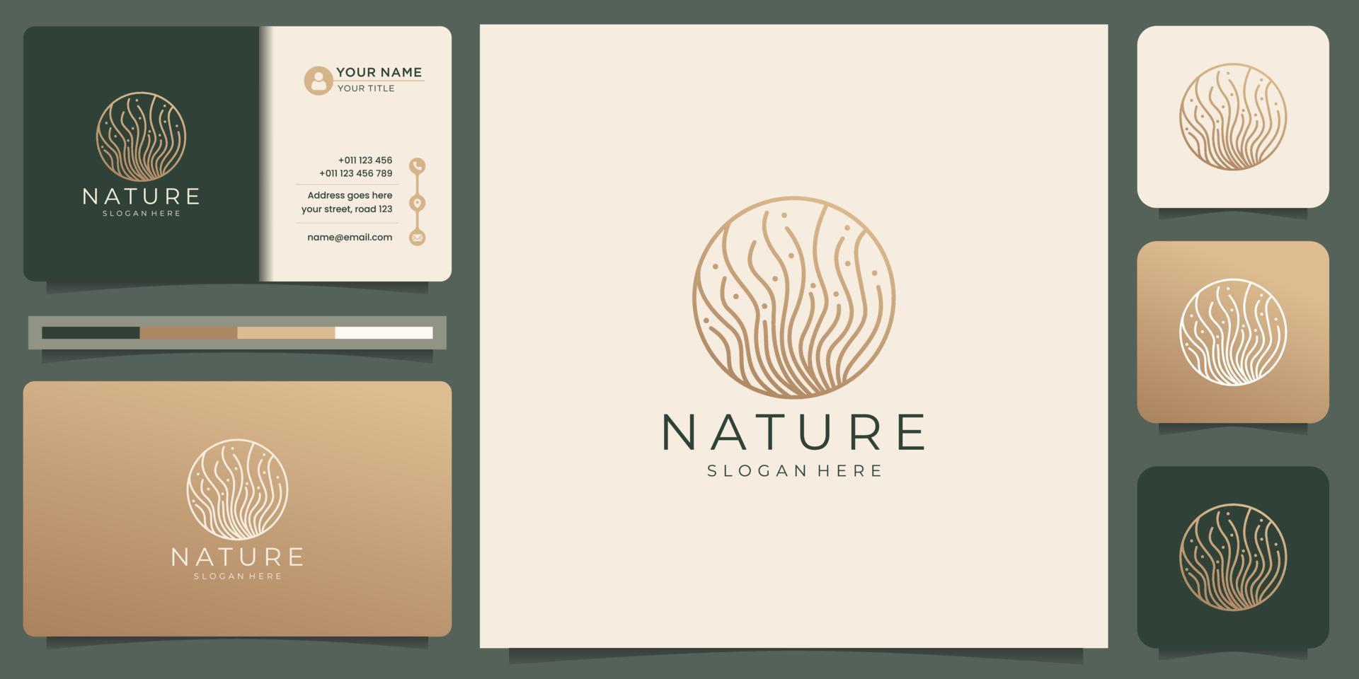 diseño de logotipo de naturaleza de línea minimalista con estilo de arte de línea creativa en concepto de forma de círculo. vector