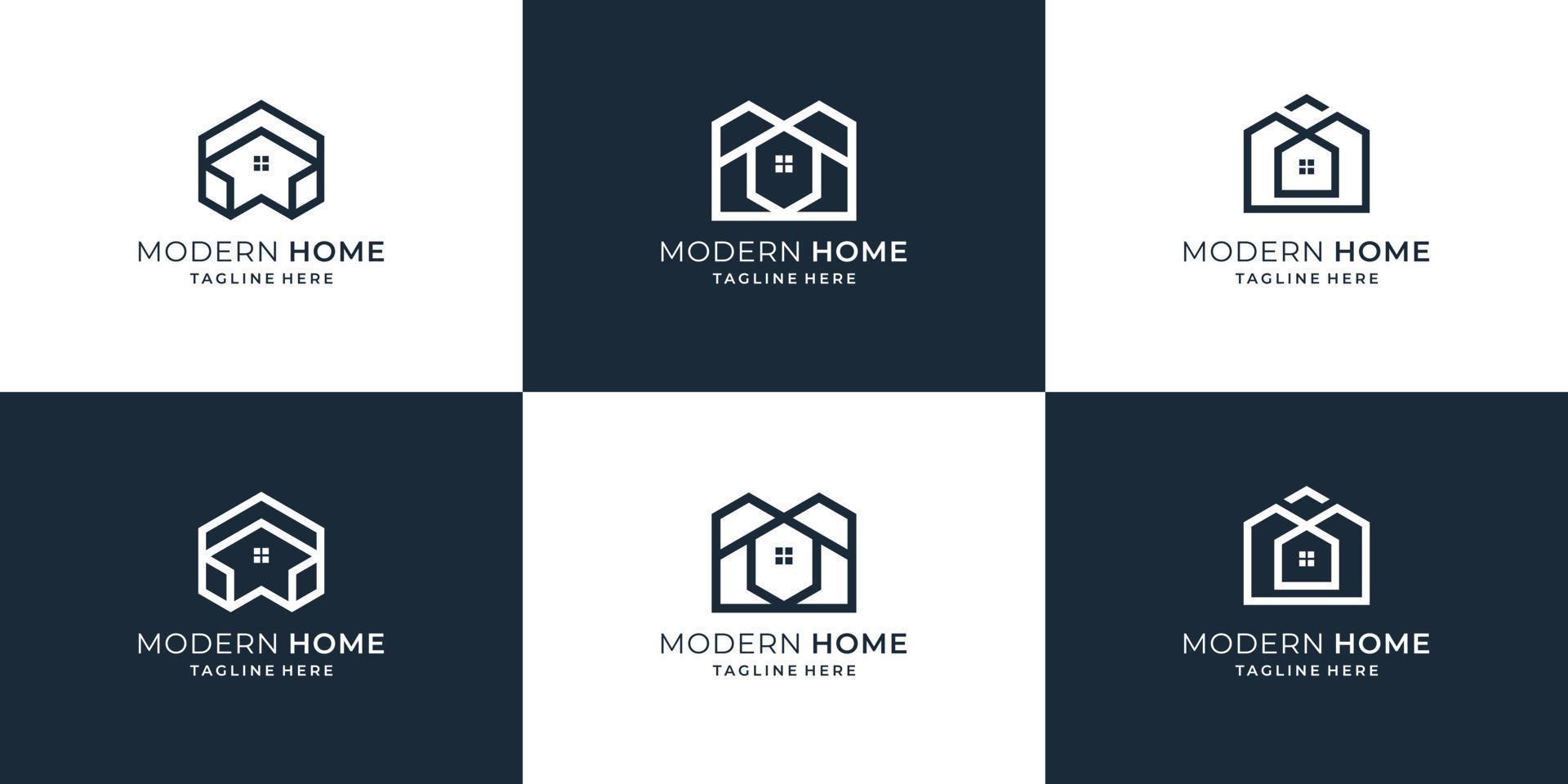 conjunto de plantillas de diseño de logotipos de bienes raíces de colección.logotipo de hogar moderno, propiedad, construcción, constructor. vector