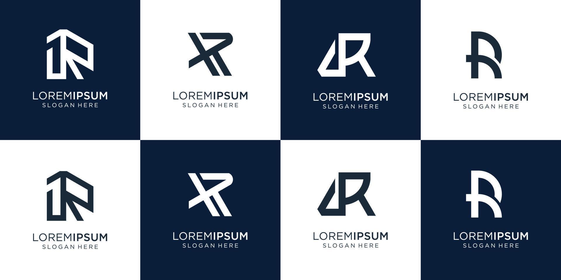 diseño de conjunto de iconos de logotipo r inicial de colección para negocios de consultoría, identidad, tecnología. vector