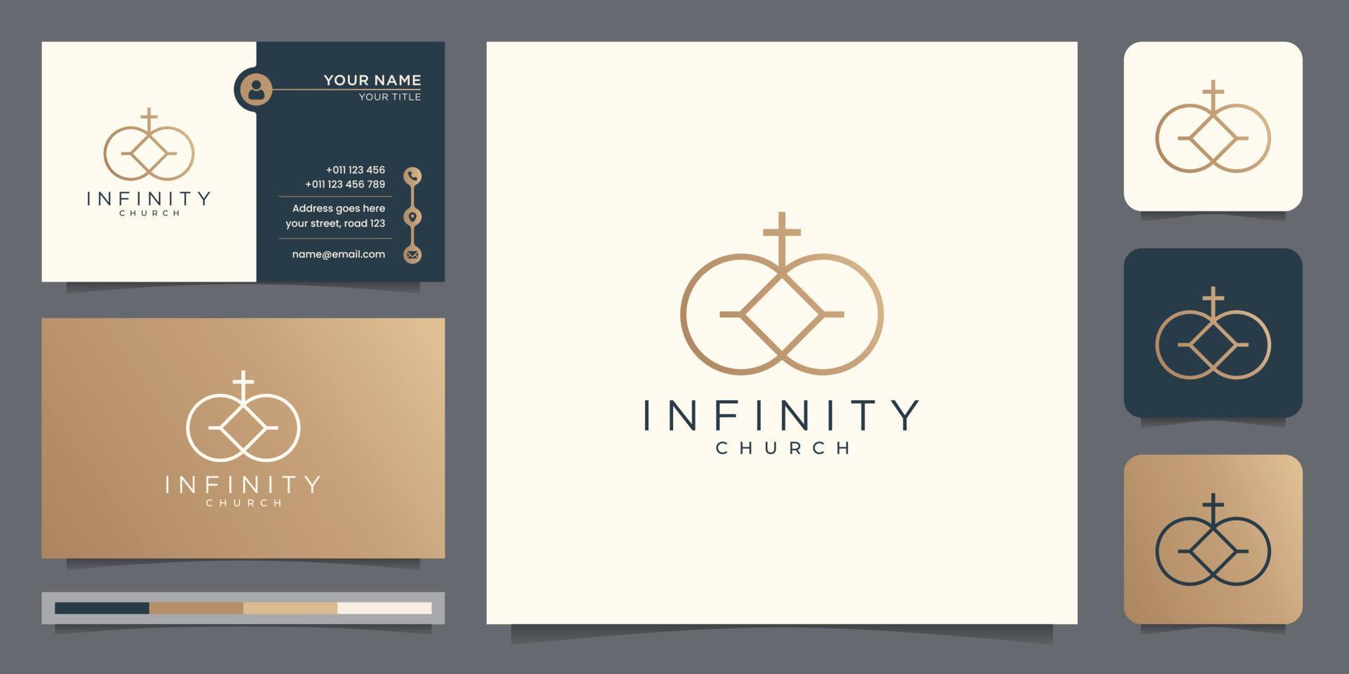 creative minimalist linear infinity logo combine with Church design template.logo and business card. vector